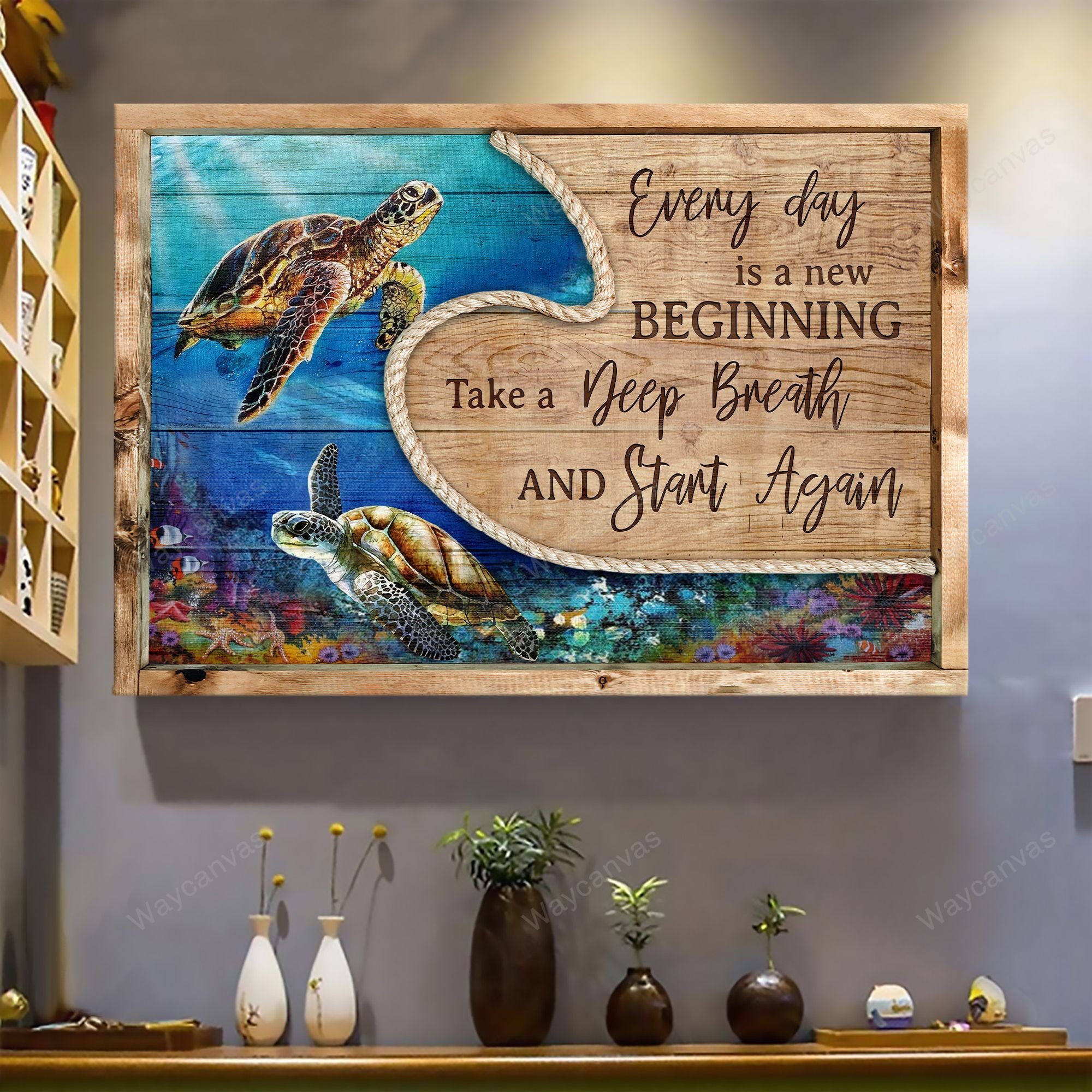 Blue ocean, Sea turtle, Every day is a new beginning - Jesus Landscape Canvas Prints, Wall Art