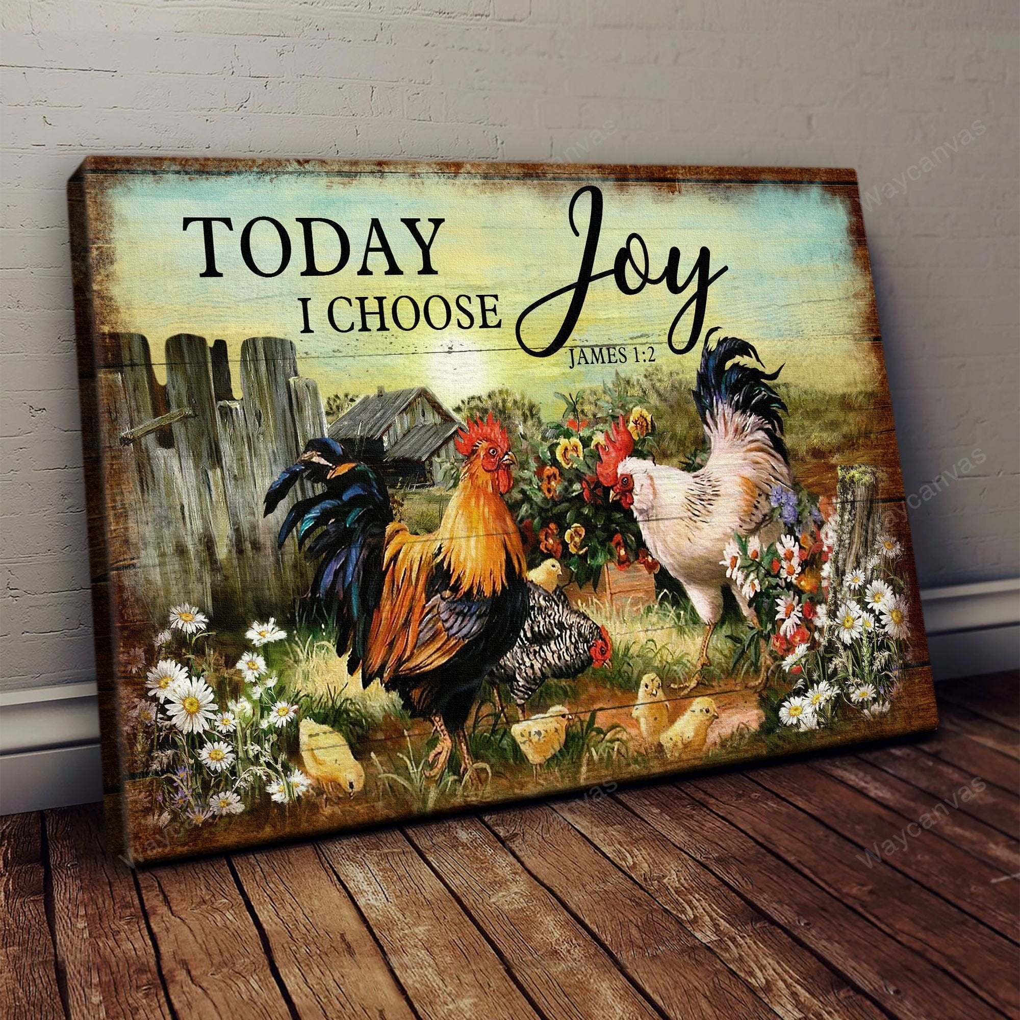 Amazing Chicken, farm - Today I choose joy 2 Jesus Landscape Canvas Prints, Wall Art
