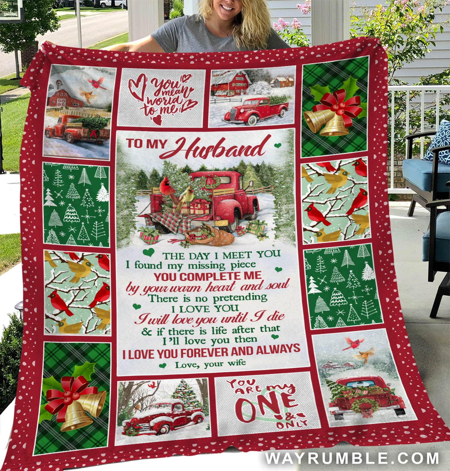 To my husband, Cardinal, Red truck, The day I meet you, I found my missing piece - Christmas, Couple Blanket