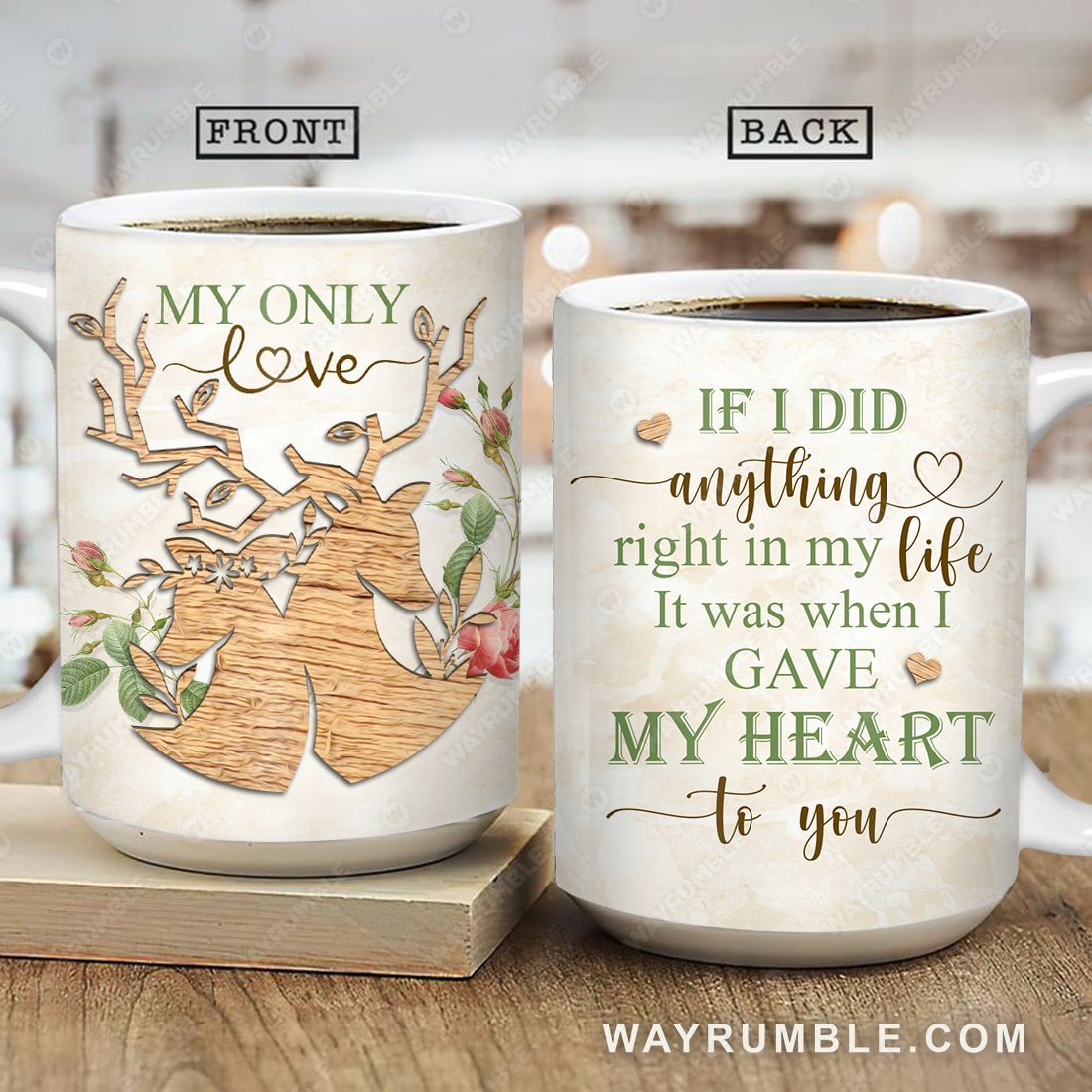 Vintage, Deer couple, If I did anything right in my life, It was when I gave my heart to you - Couple AOP Mug