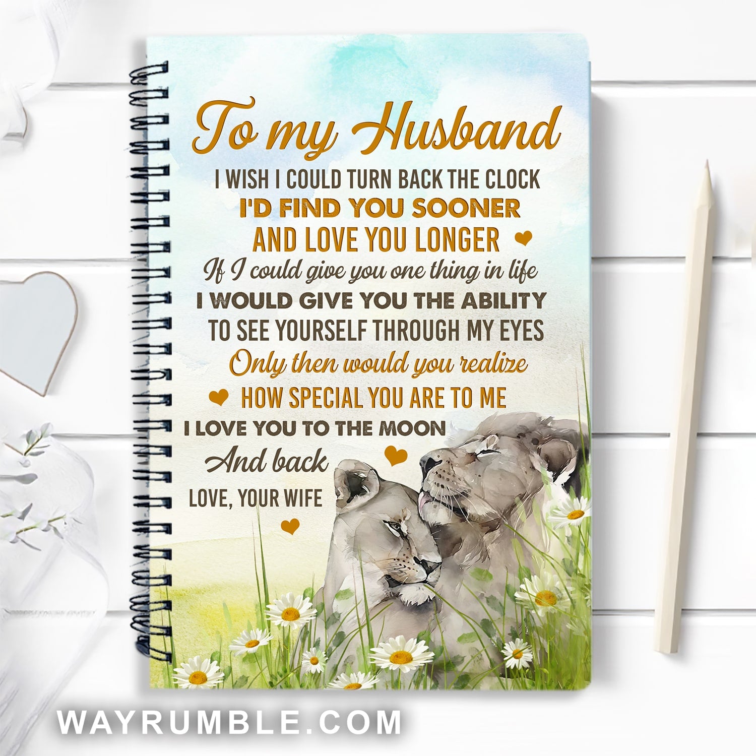 To my husband, I love you to the moon and back - Lion painting,  Spiral Journal