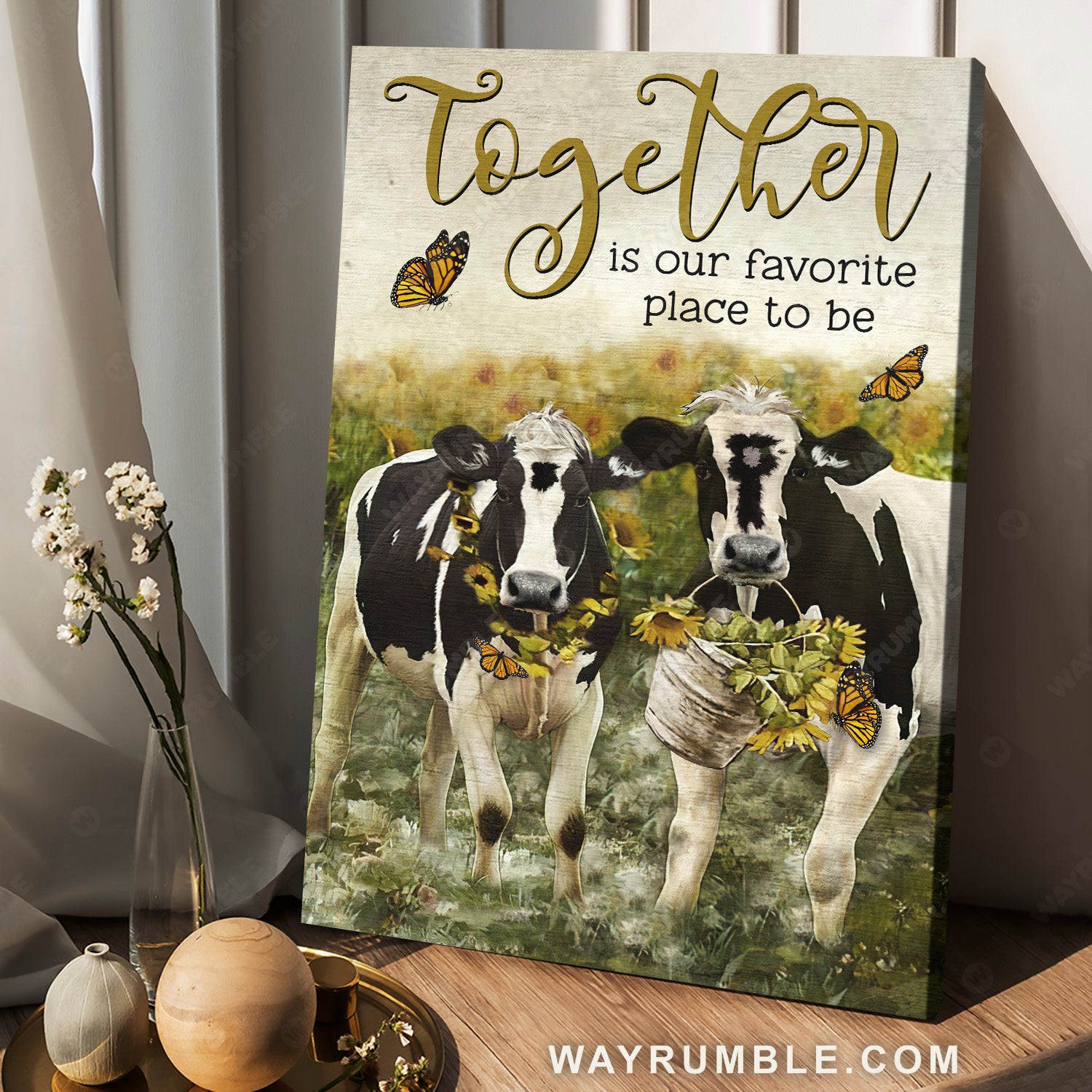 Diary cow drawing, Sunflower field, Together is our favorite place to be - Family Portrait Canvas Prints, Wall Art