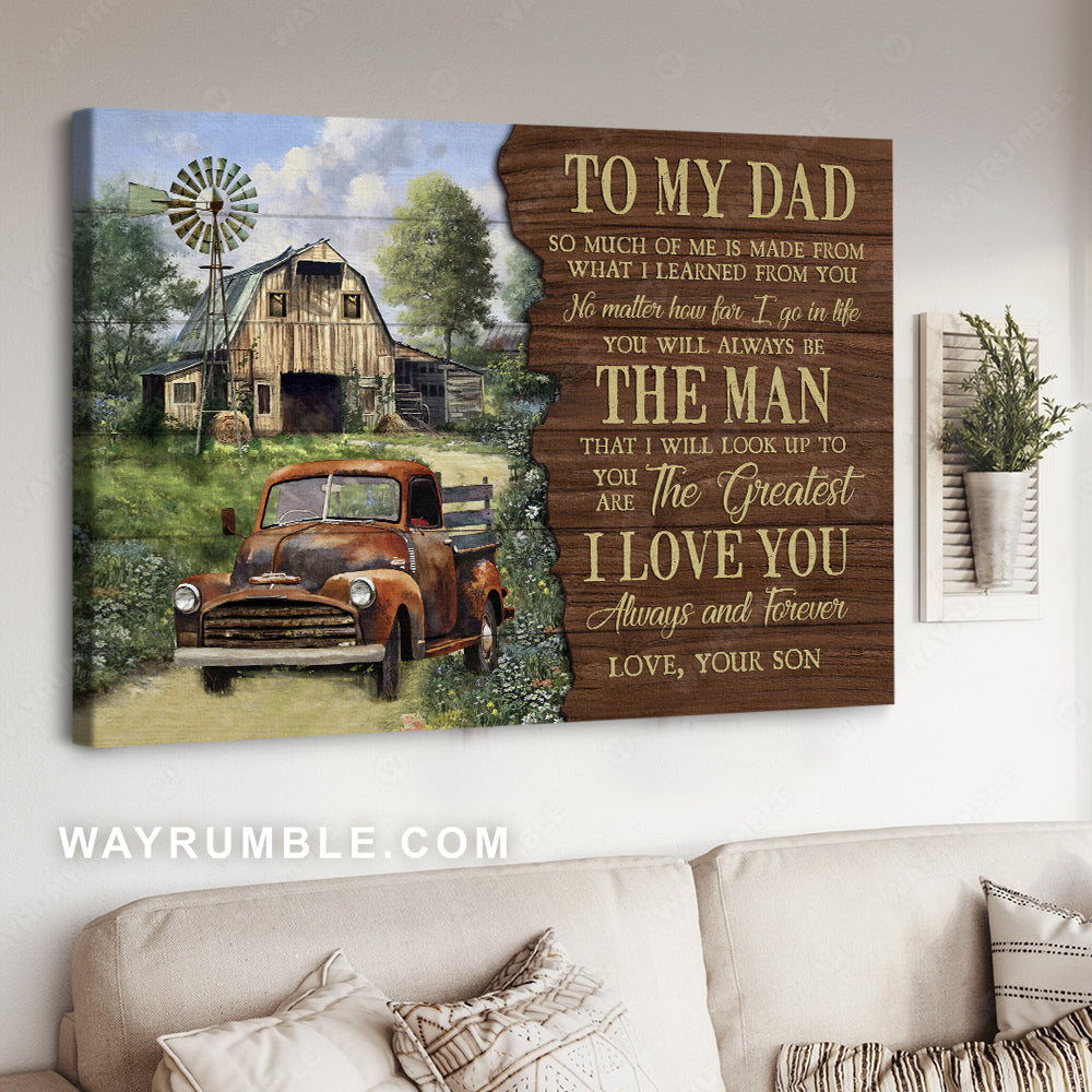 Son to dad, Old ladybug car, Green meadow, I love you always and forever - Family Landscape Canvas Prints, Wall Art