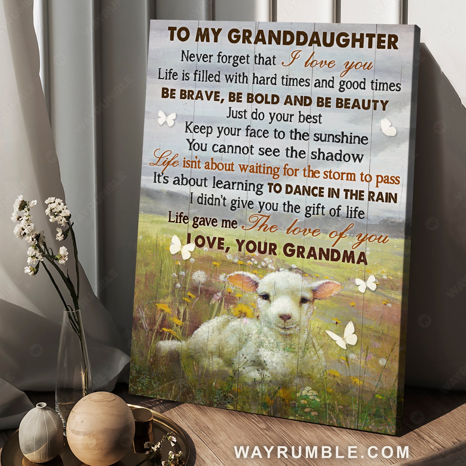 Grandma to granddaughter, Lamb drawing, Meadow land, Never forget that I love you - Family Portrait Canvas Prints, Wall Art