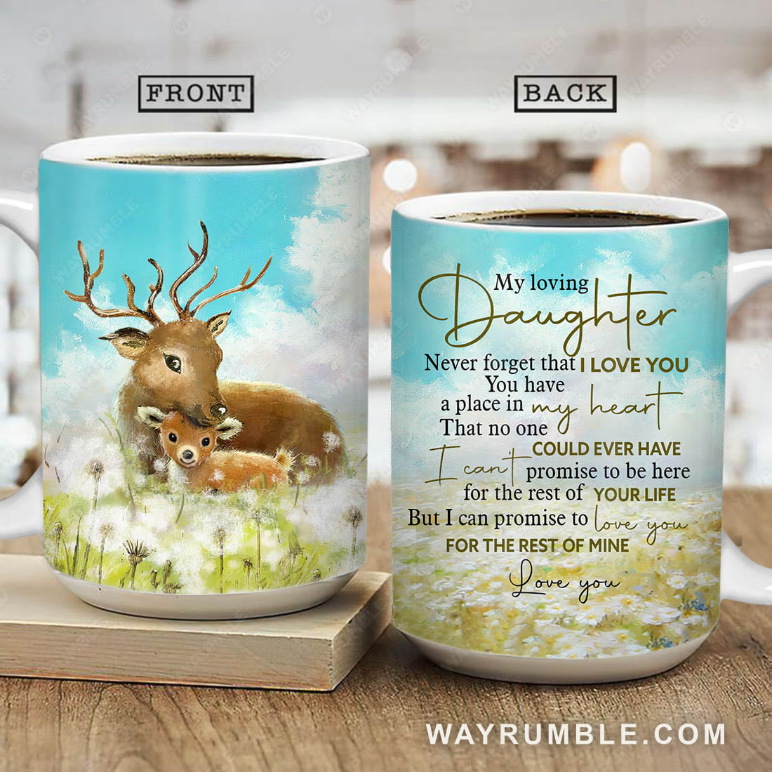 To my daughter, Deer painting, On the flower field, Dandelion, I promise to love you for the rest of my life - Family AOP Mug