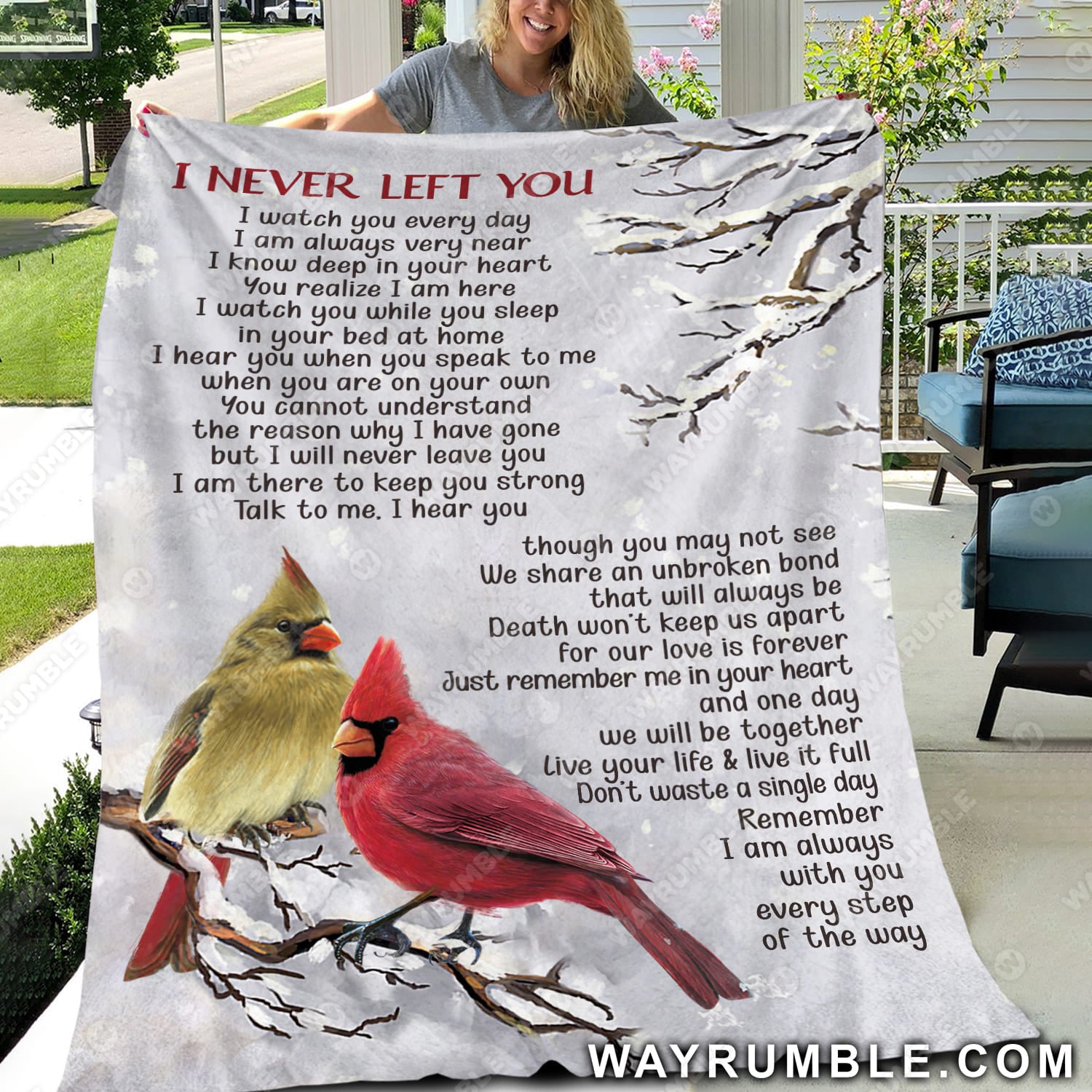 Cute cardinal drawing, White snow, Winter painting, I never left you - Heaven Blanket