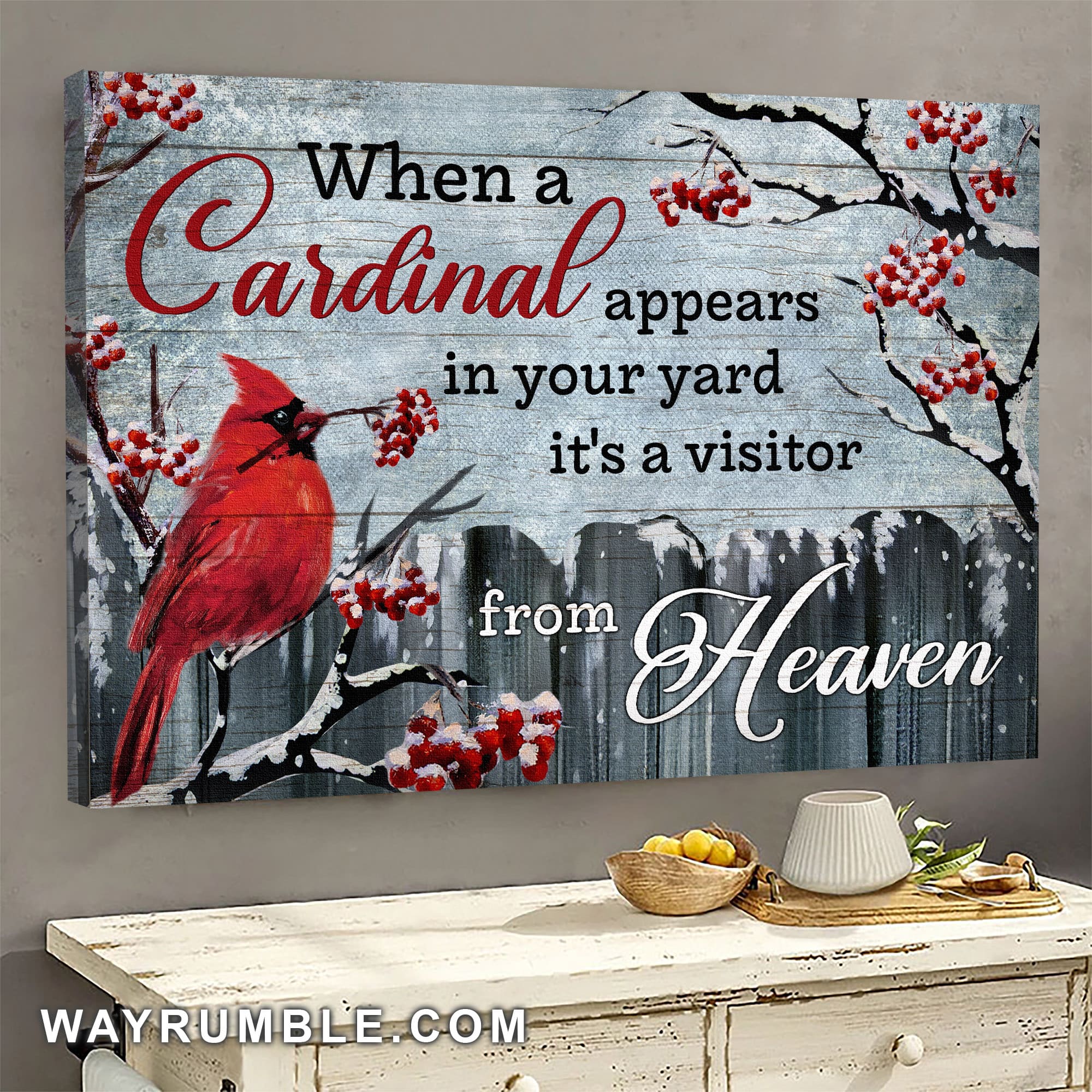 Cardinal, Christmas Tree, Snow Day, When a cardinal appears in your yard It's a visitor from heaven - Heaven Landscape Canvas Prints, Wall Art