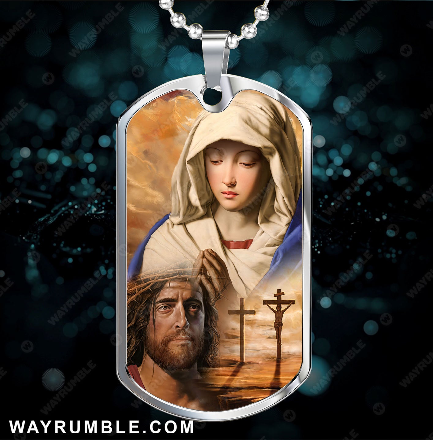 The real face of Jesus, Mother Maria painting Orange sunset - Jesus Dog Tag