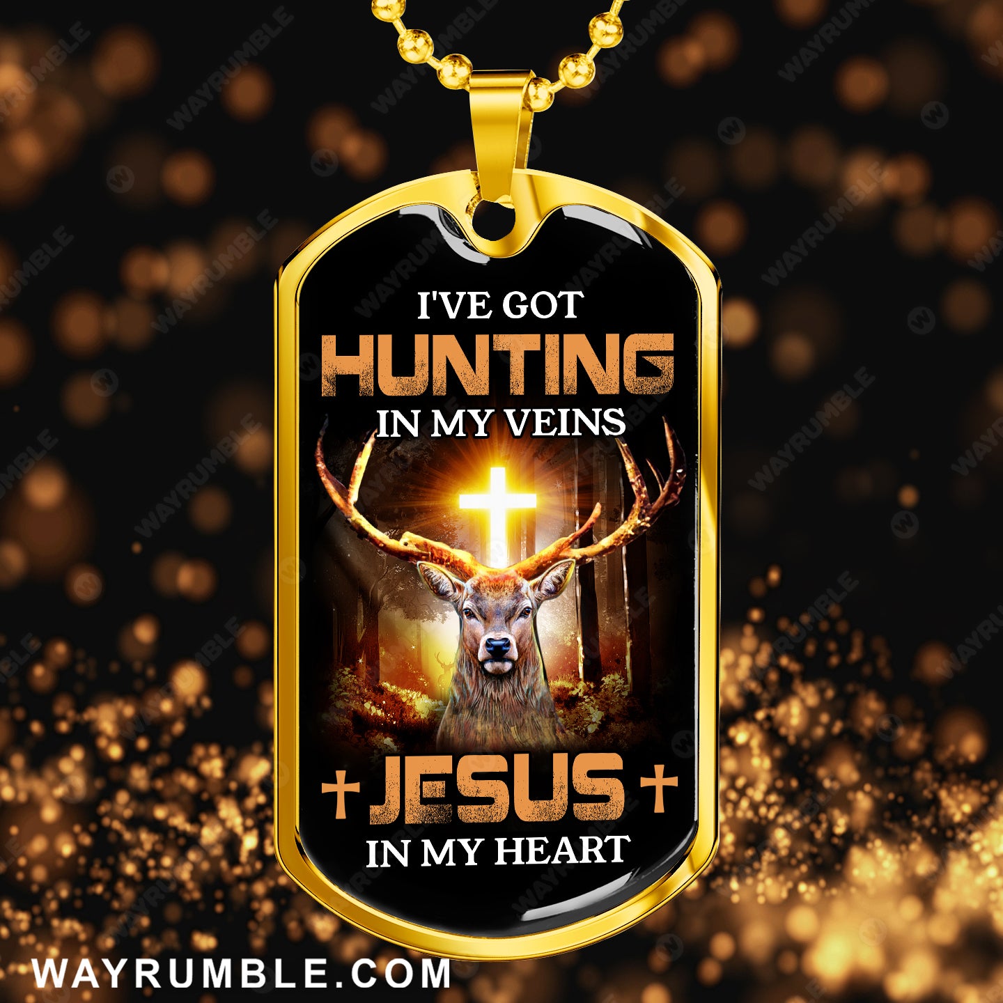 Deer painting, Cross light, I've got hunting in my veins, Jesus in my heart - Jesus Dog Tag