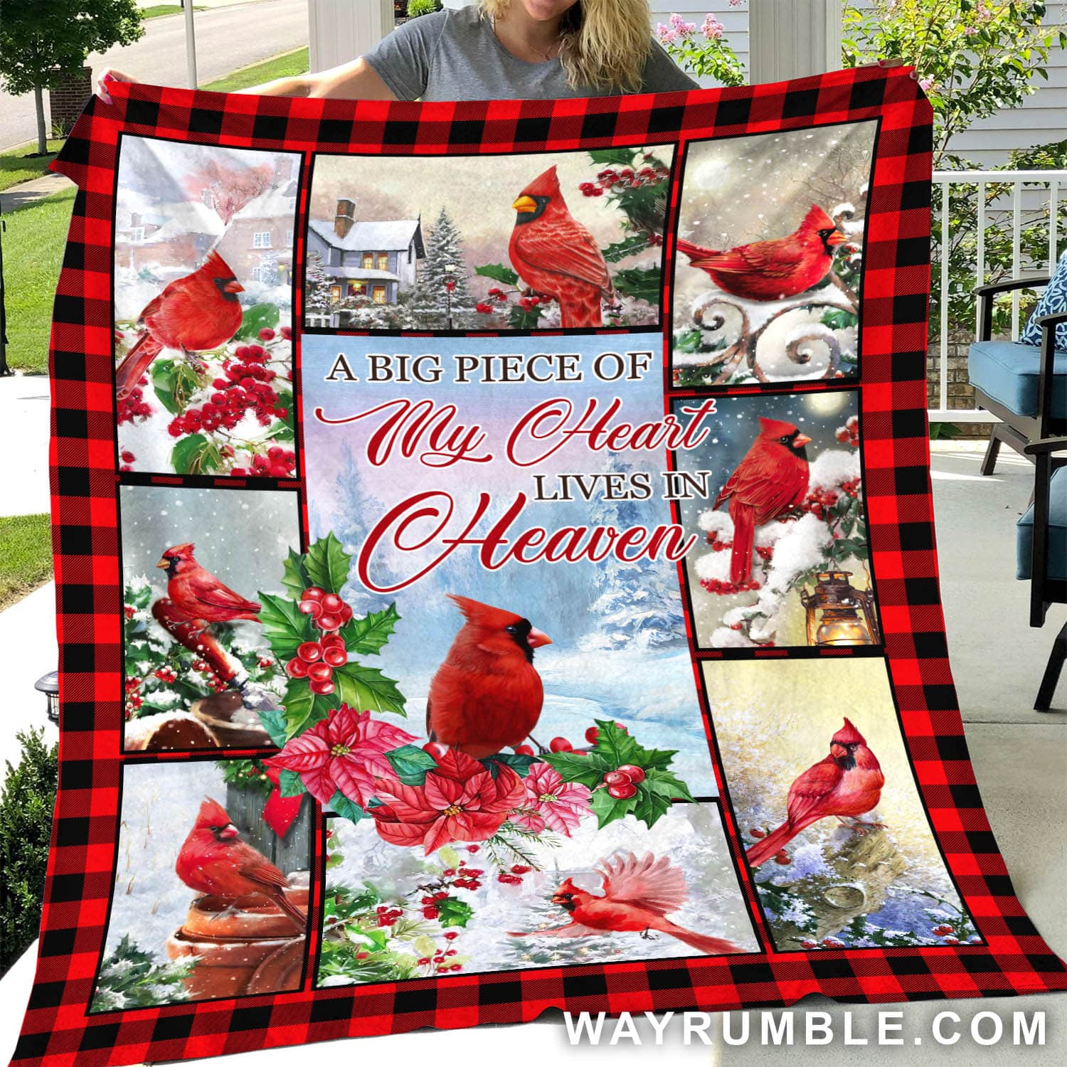 Red cardinal, Winter painting, A big piece of my heart lives in heaven - Jesus Blanket