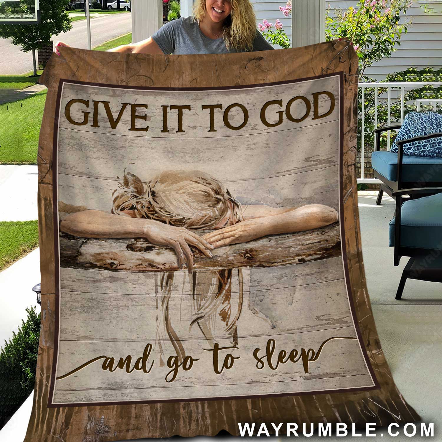 Sleeping girl, Give it to God and go to sleep - Jesus Blanket