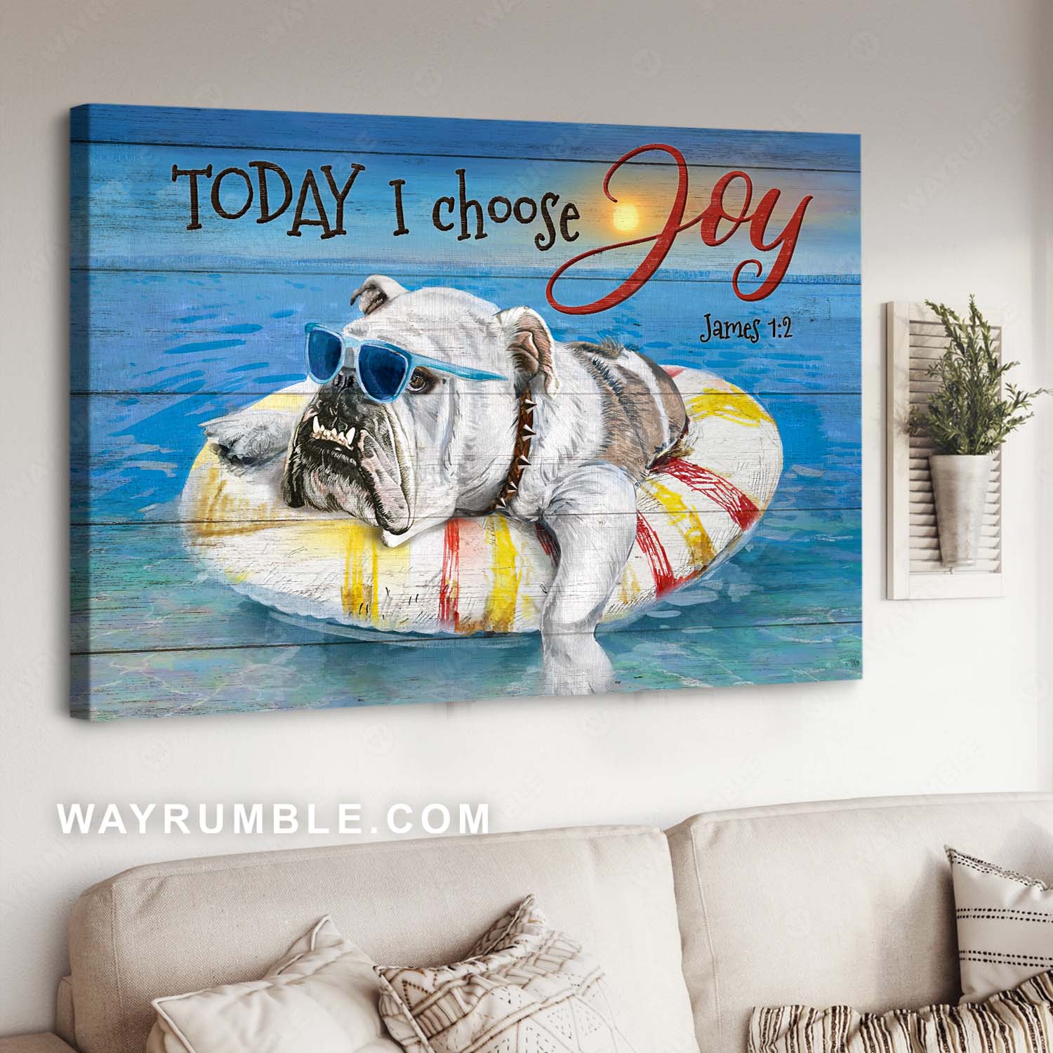 English Bulldog, Summer vibe, Blue ocean, Today I choose joy - Jesus Landscape Canvas Prints, Home Decor Wall Art