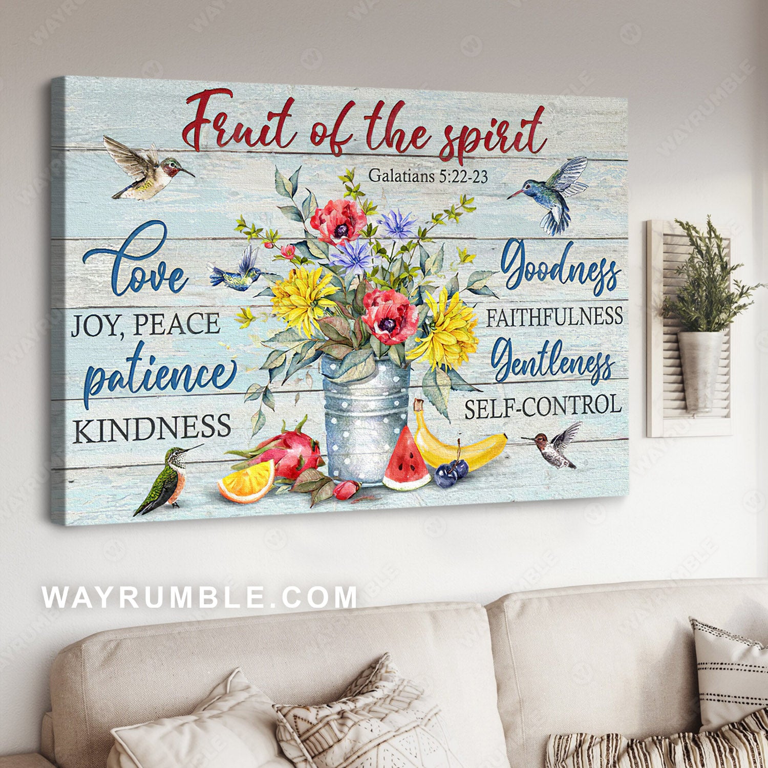 Fruit of the spirit, Flower vases, Hummingbird -Jesus Landscape Canvas Prints, Christian Wall Art