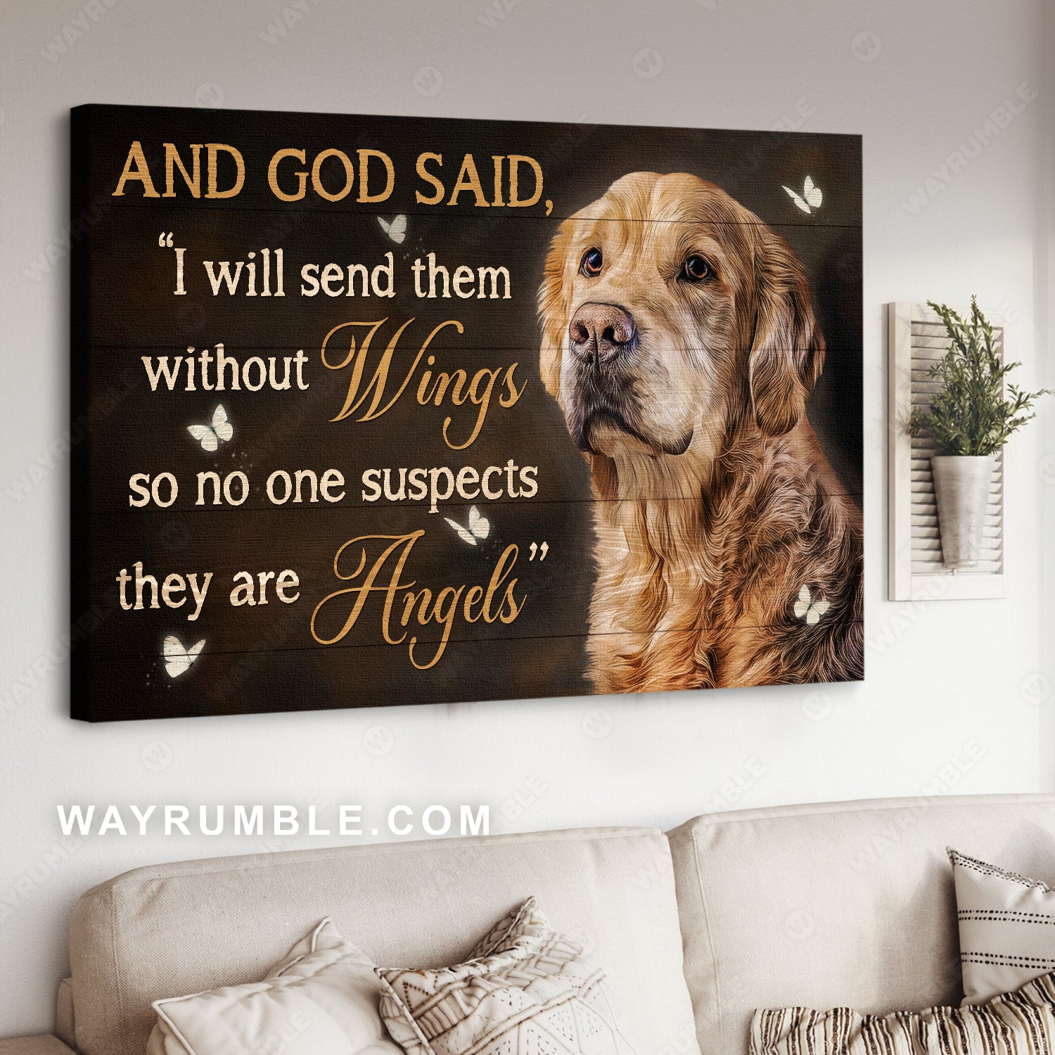 Lovely Golden Retriever, Beautiful gift, White butterfly, And God said - Jesus Landscape Canvas Prints, Home Decor Wall Art