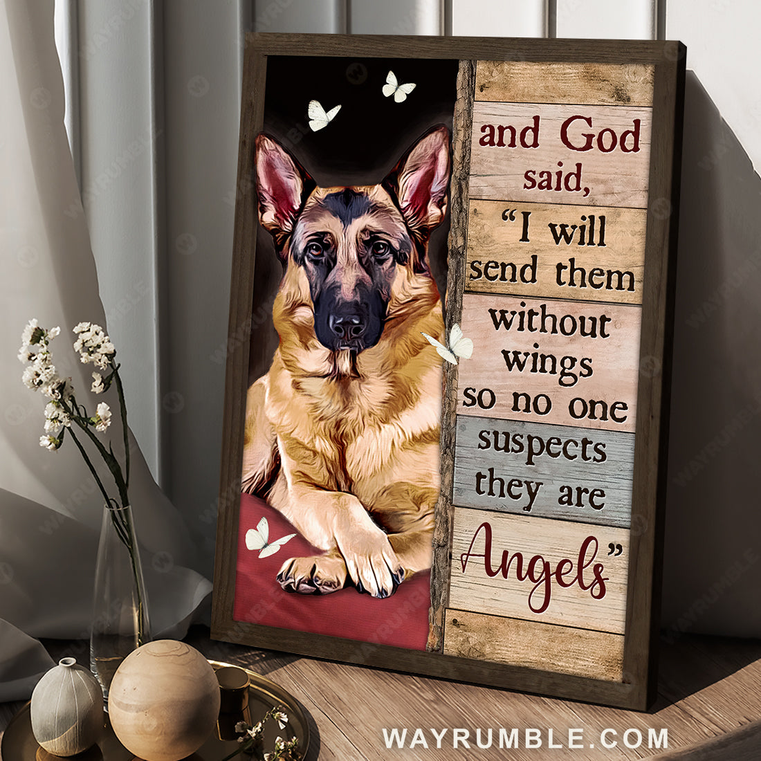 German shepherd drawing, Butterfly, I will send them without wings - Jesus Portrait Canvas Prints, Christian Wall Art