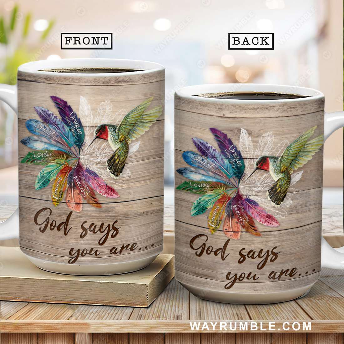 Hummingbird, Colorful feathers, God says You are unique - Jesus AOP Mug