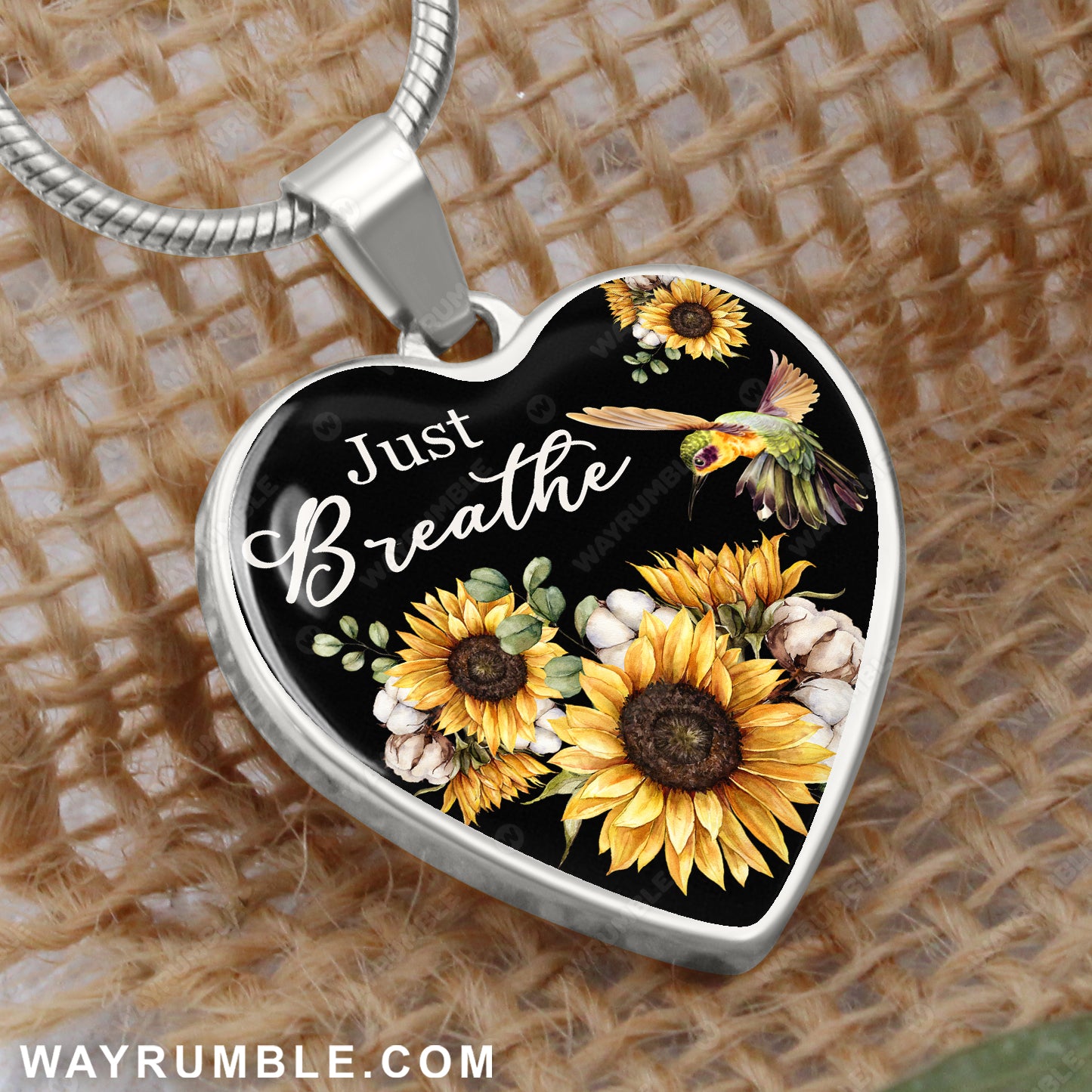 Sunflower, Hummingbird, Just breathe - Jesus Heart Necklace