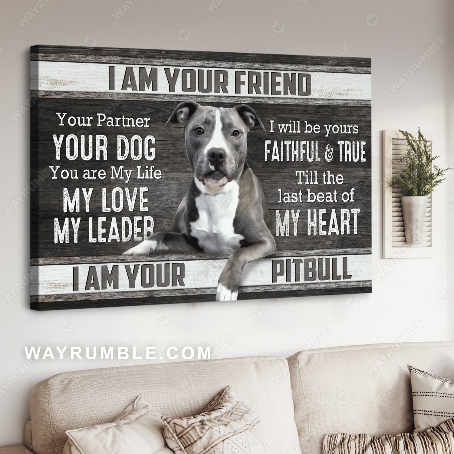 Pitbull drawing, Black and white painting, I am your friend - Dog Landscape Canvas Prints, Wall Art