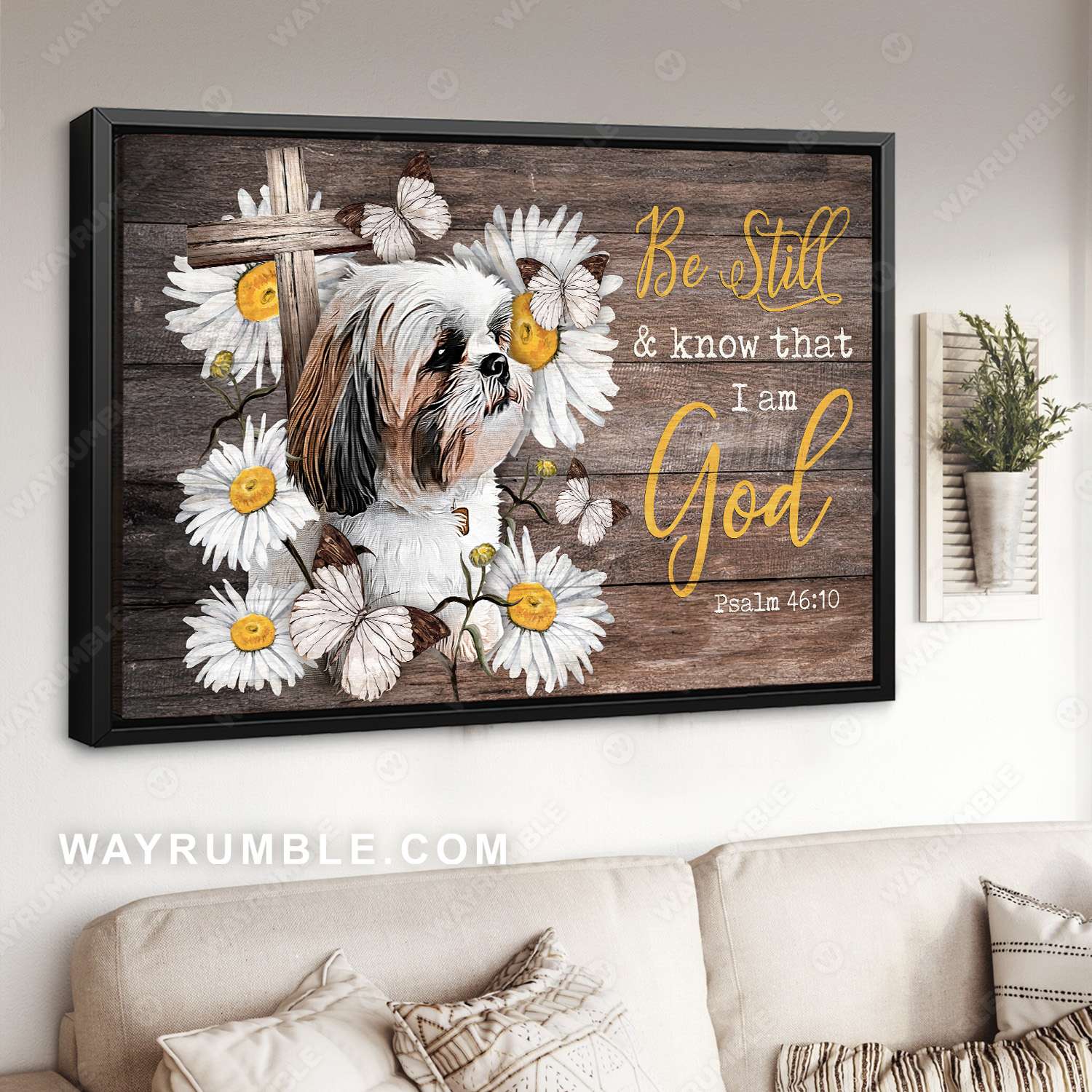 Shihtzu drawing, Be still and know that I am God - Dog Landscape Canvas Prints, Wall Art