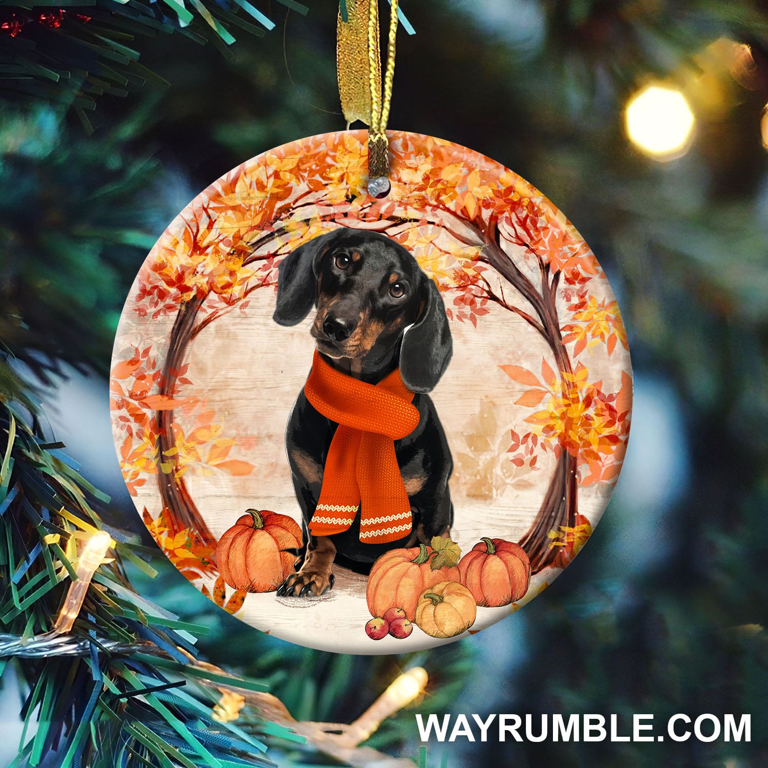 Dachshund - Lovely Dachshund and pumpkins Dog Ceramic Ornament