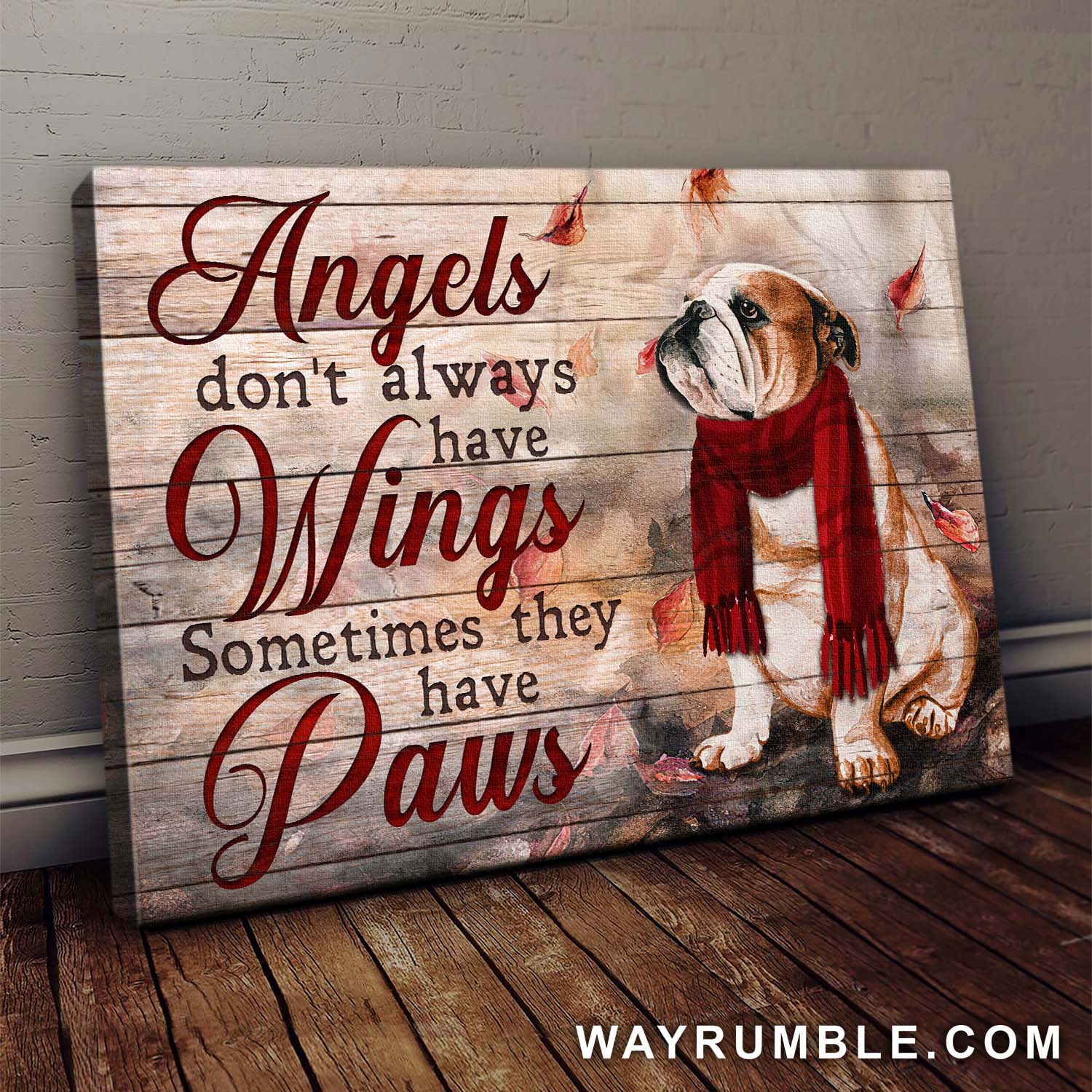 English bulldog, Autumn Leaf, Angels don't always have wings sometimes they have paws - Dog Landscape Canvas Prints, Wall Art
