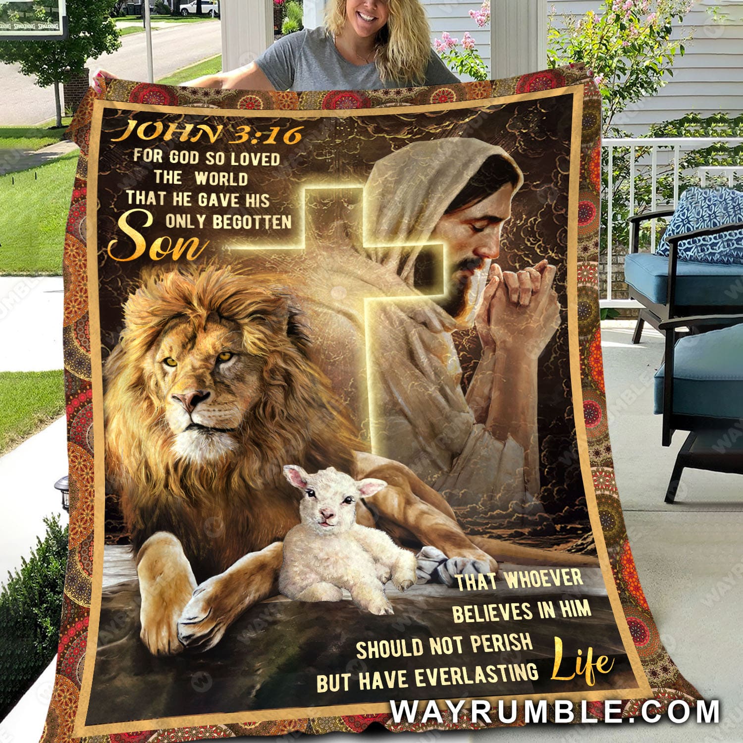 Lion of Judah, Lamb of God, Cross, Bible - For God so loved the world Jesus Blanket