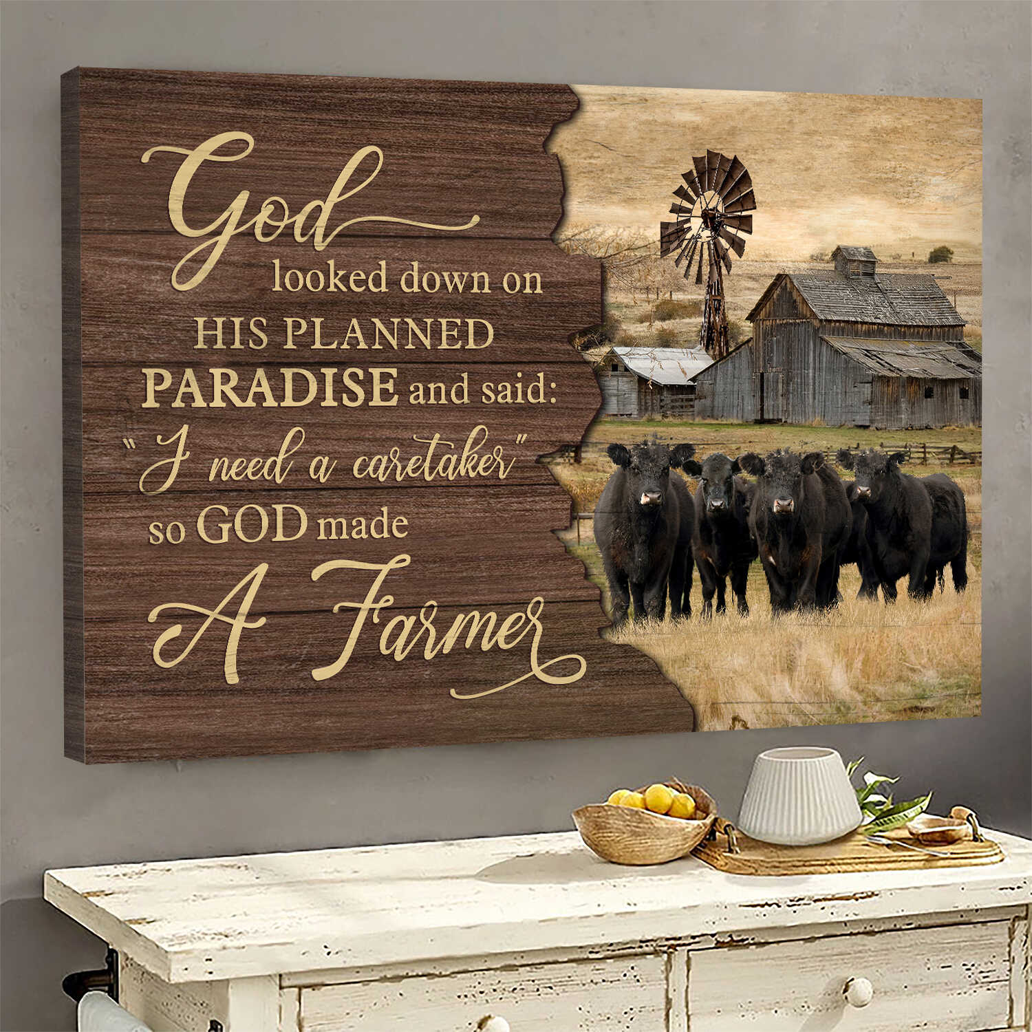 Aberdeen Angus, Old Barn Painting, God looked down on his planned paradise Special custom - Jesus Landscape Canvas Prints, Wall Art