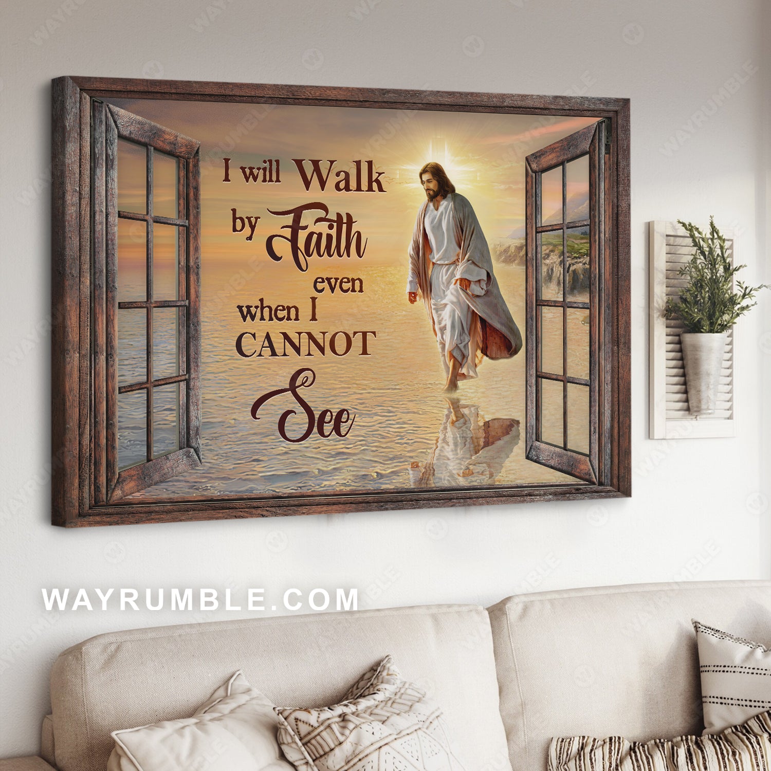 Beautiful beach, Walking with Jesus, I will walk by faith - Jesus Landscape Canvas Prints, Christian Wall Art