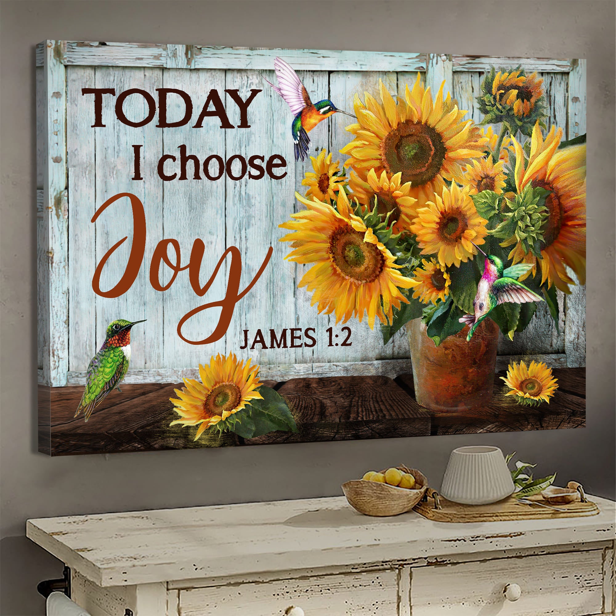 Lovely Sunflower, Hummingbird - Today I choose joy Jesus Landscape Canvas Prints, Wall Art