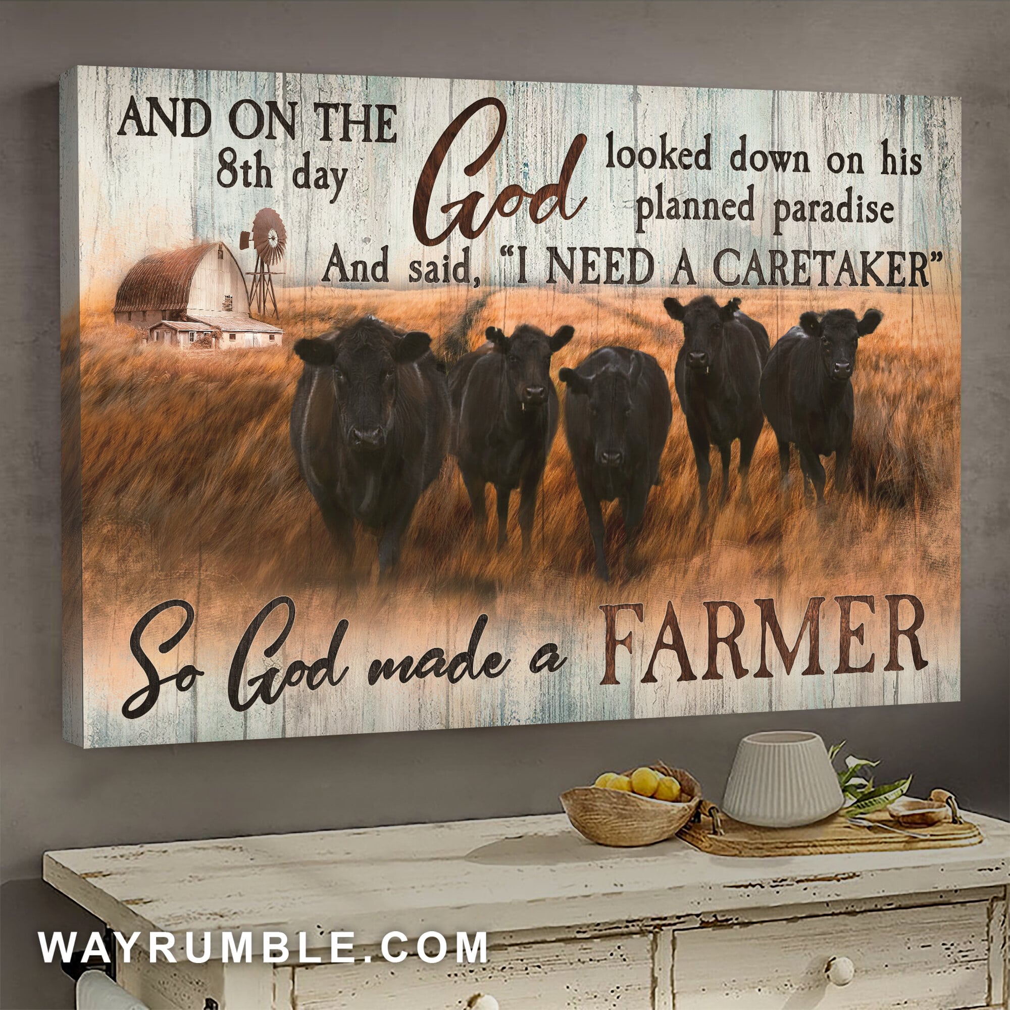 Aberdeen Angus, Tranquil Farm, God looked down on his planned paradise - Jesus Landscape Canvas Prints, Wall Art