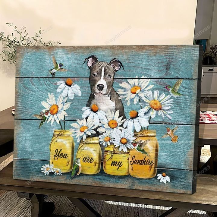American Pit bull, Daisy painting, You are my sunshine - Pit bull Landscape Canvas Prints, Wall Art