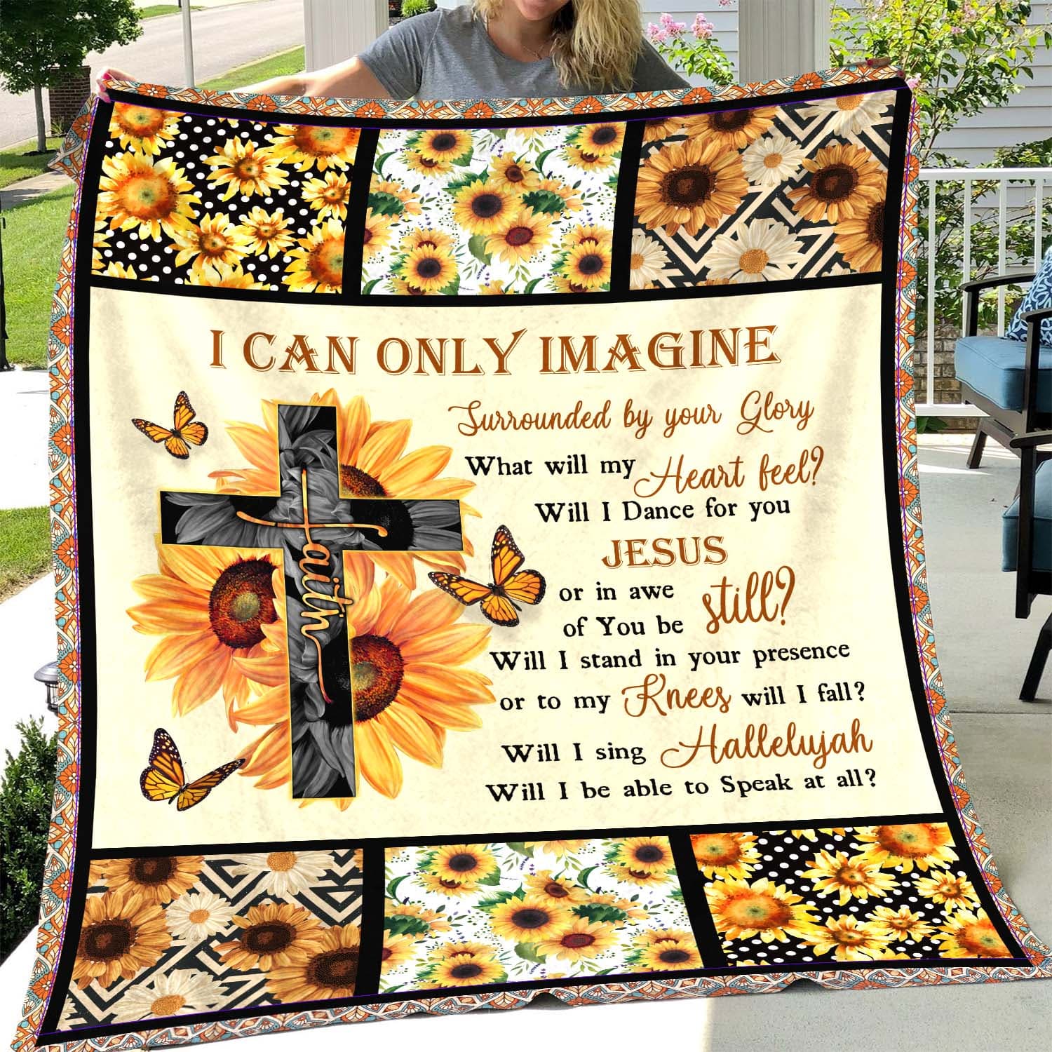 Beautiful sunflower, Faith cross, I can only imagine - Jesus Blanket