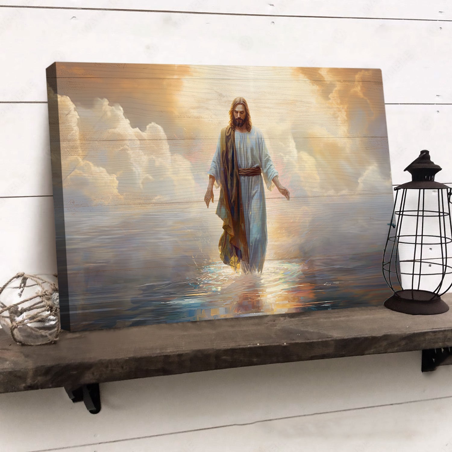 Jesus Walking on Water, Beautiful Sunrise Landscape Canvas Prints, Wall Art