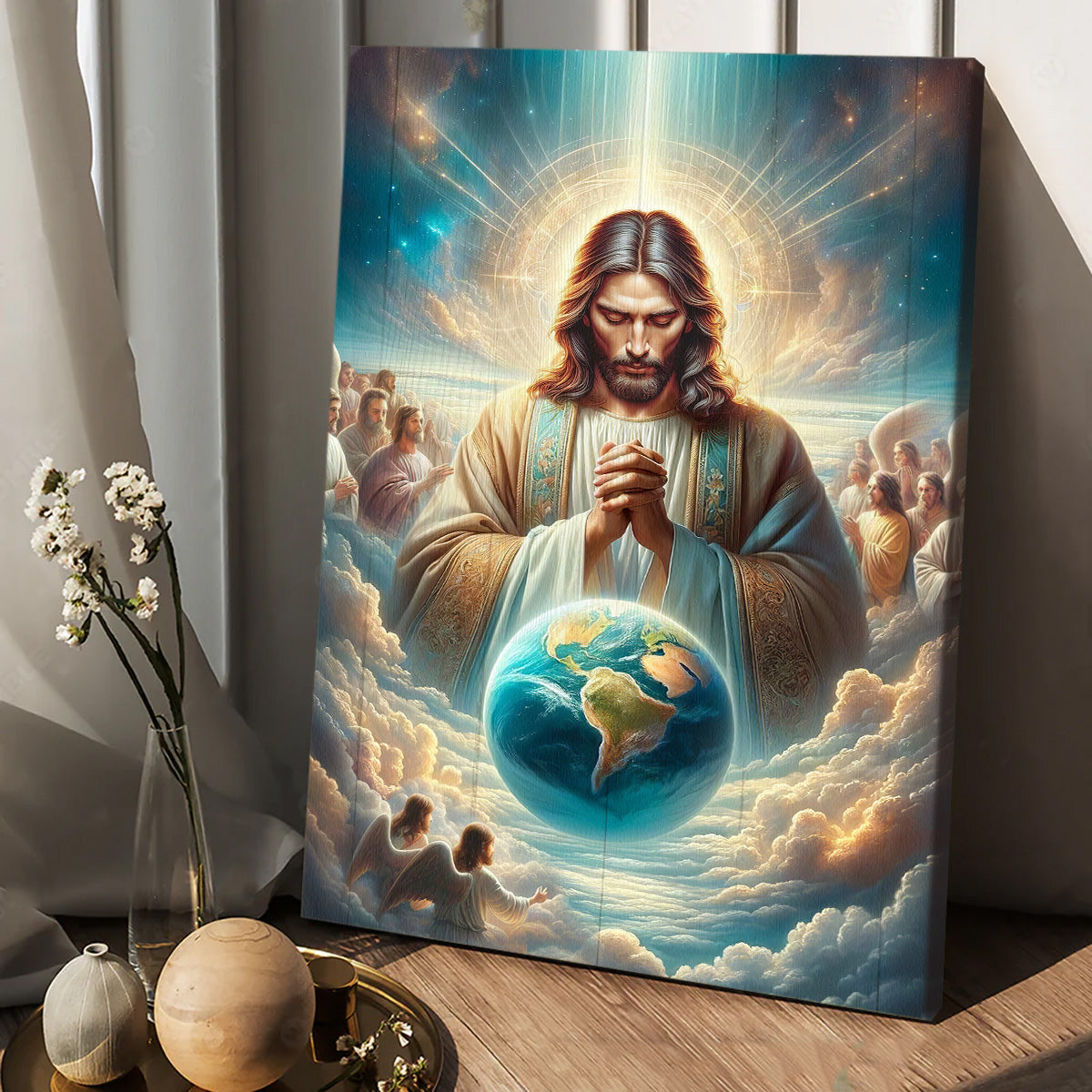 Jesus and the Heaven, Earth - Christian Portrait Canvas Prints, Wall Art