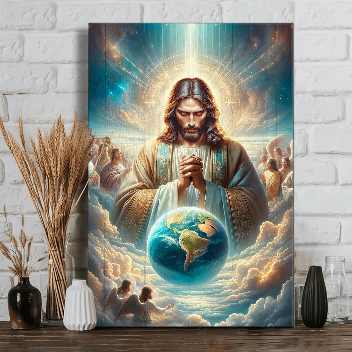 Jesus and the Heaven, Earth - Christian Portrait Canvas Prints, Wall Art