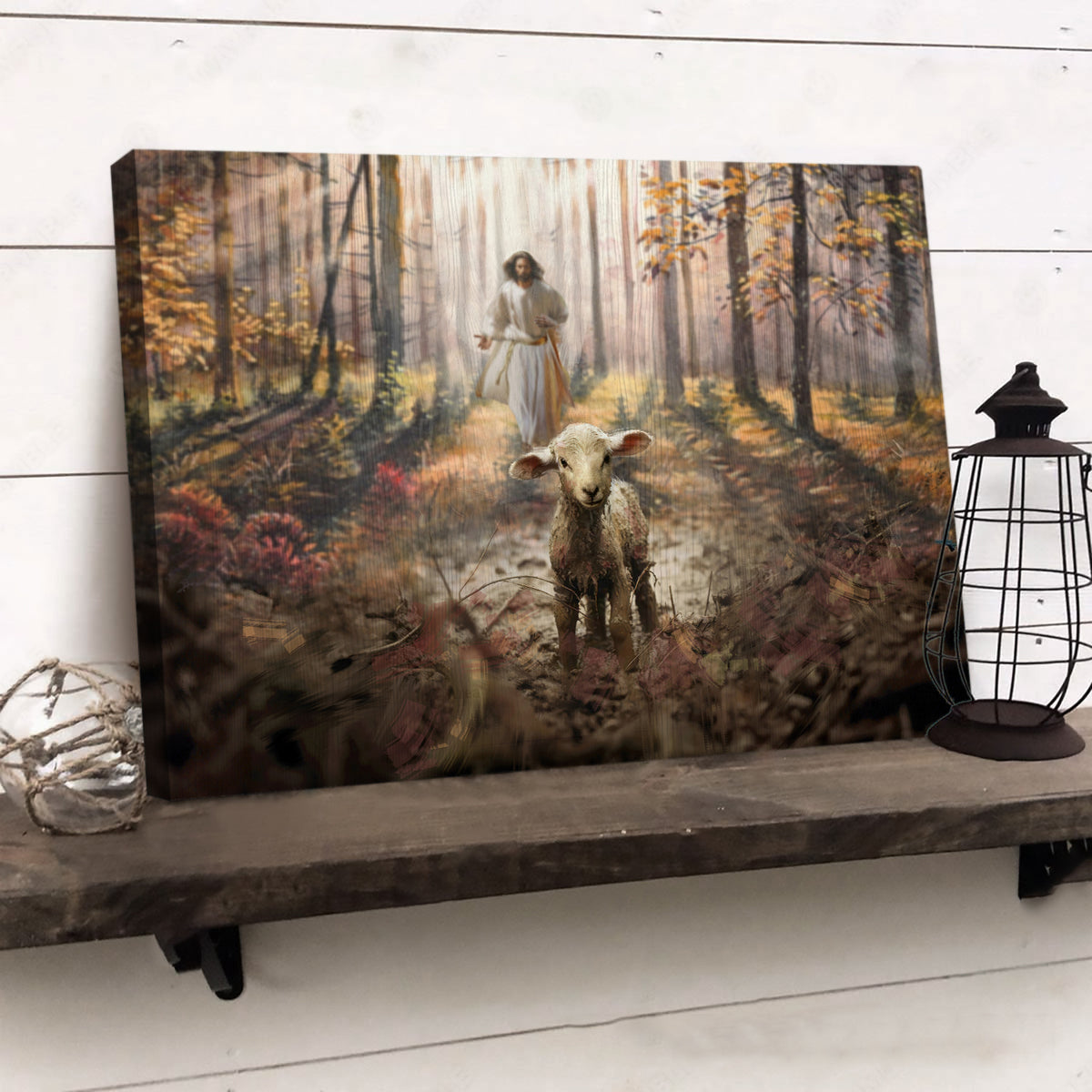 Jesus and Lamb, In The Forest - Jesus, Christian Landscape Canvas Prints, Wall Art