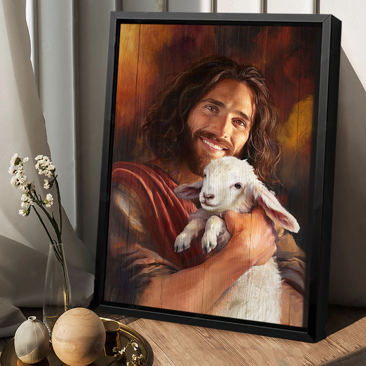 Jesus and Lamb, Beautiful Jesus Portrait Canvas Prints, Wall Art