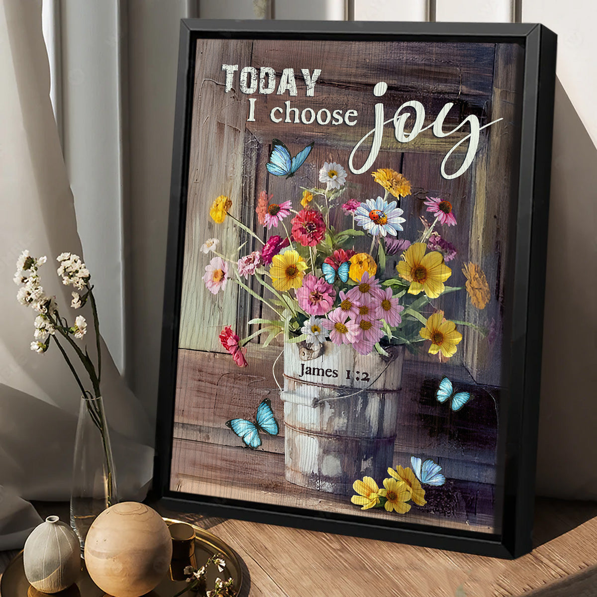Butterfly, Flowers, Today I choose joy, James 1:2 - Jesus Portrait Canvas Prints, Wall Art