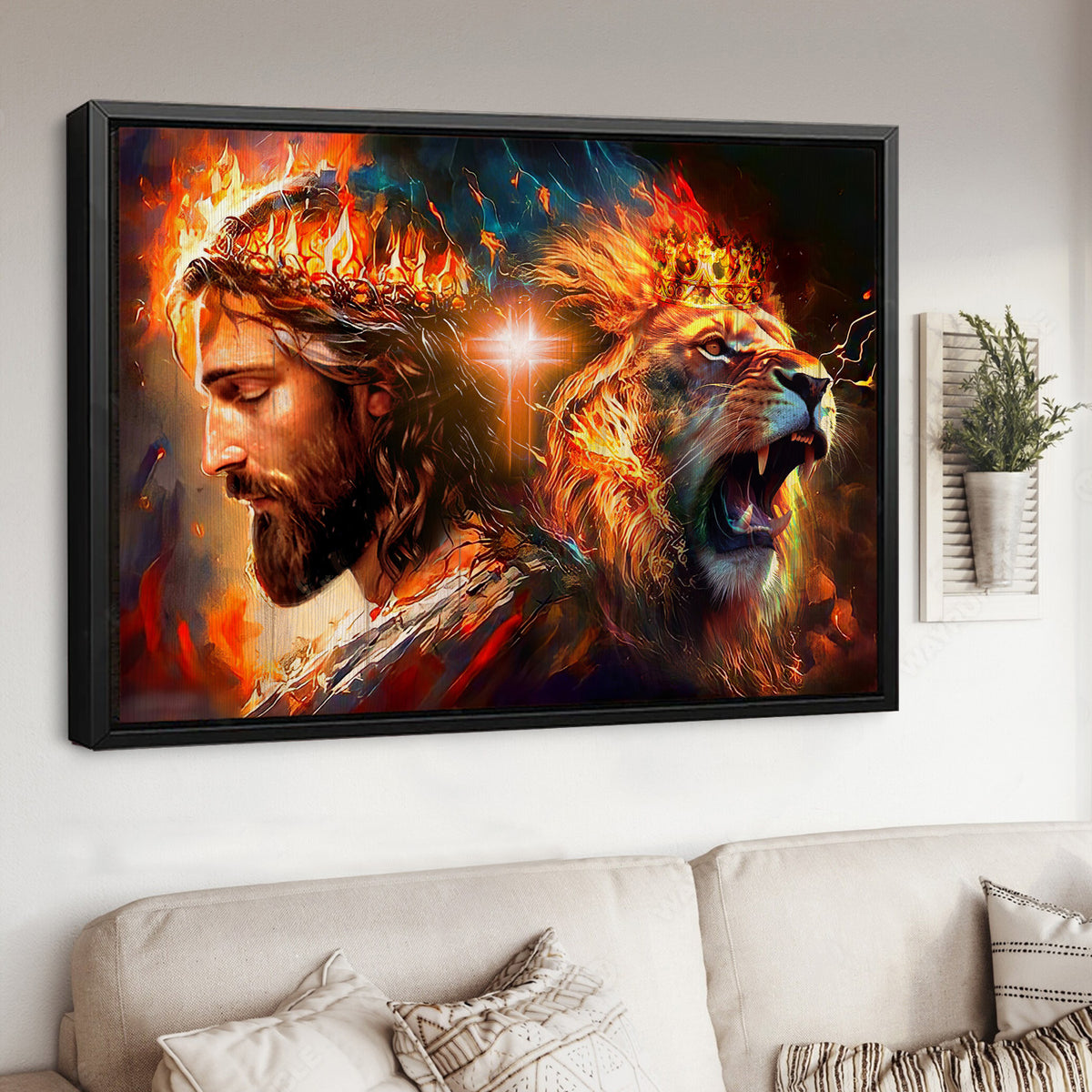 Jesus and Lion - Lion of Judah - Beautiful Christian Landscape Canvas Prints, Wall Art