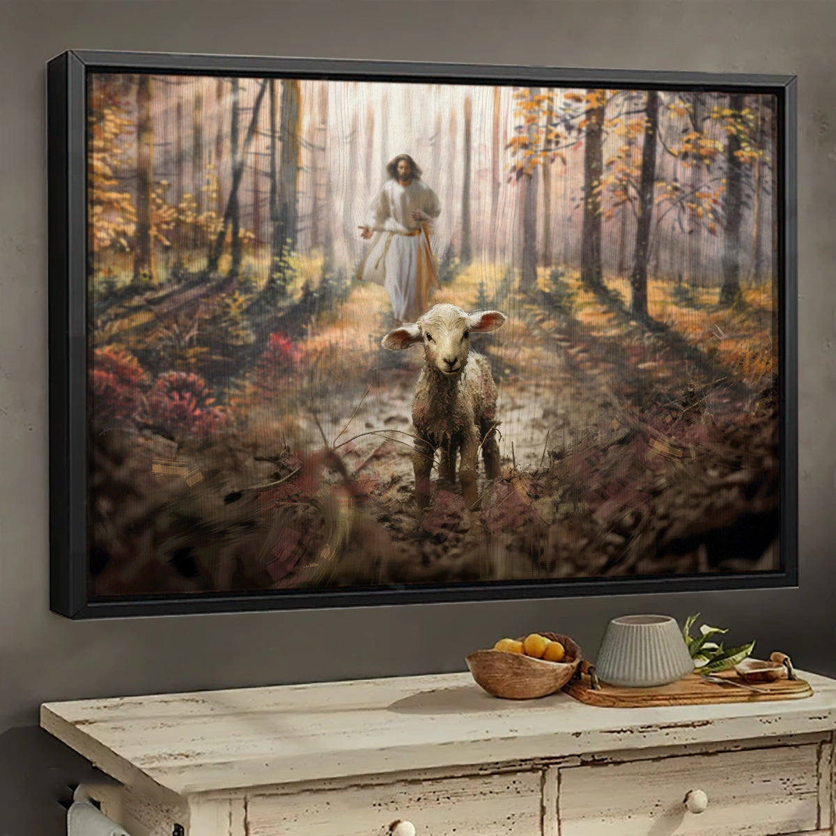 Jesus and Lamb, In The Forest - Jesus, Christian Landscape Canvas Prints, Wall Art