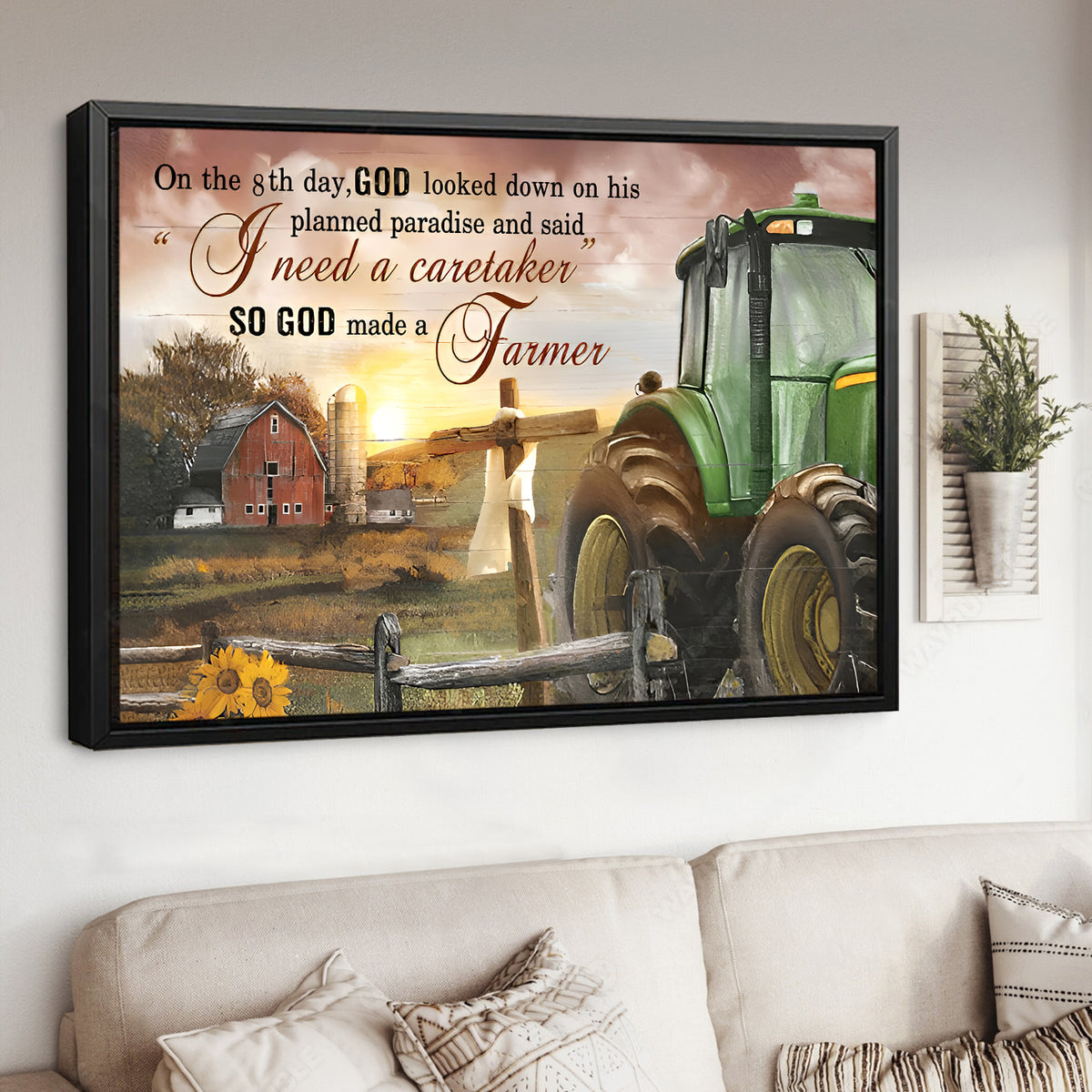 Green truck, Rustic farmhouse, So God made a farmer - Jesus Landscape Canvas Prints, Home Decor Wall Art