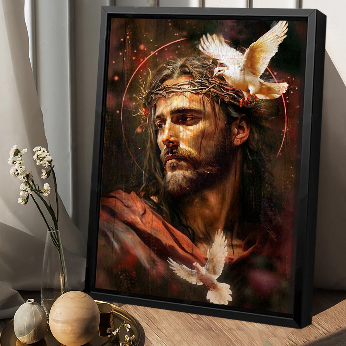 Jesus and Dove, Beautiful Jesus Portrait Canvas Prints, Wall Art