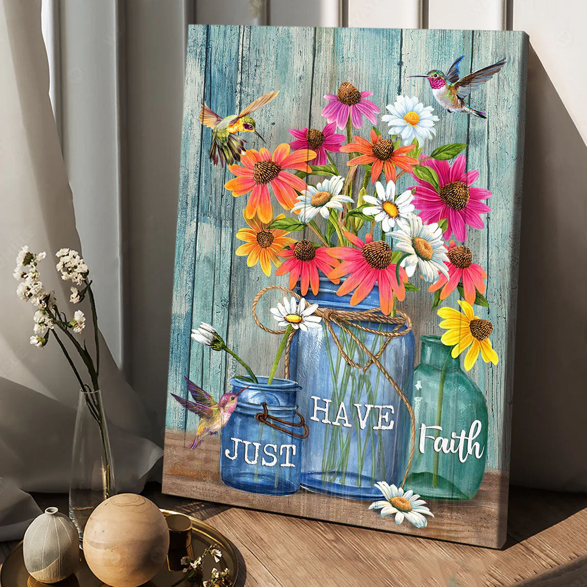 Cardinal, Flowers, Just have faith - Jesus Portrait Canvas Prints, Wall Art