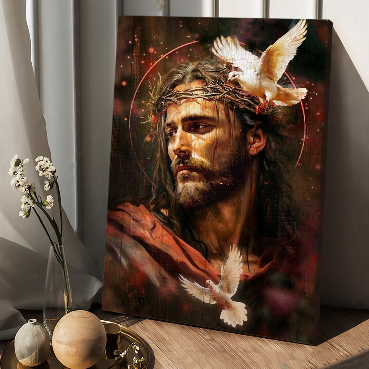 Jesus and Dove, Beautiful Jesus Portrait Canvas Prints, Wall Art