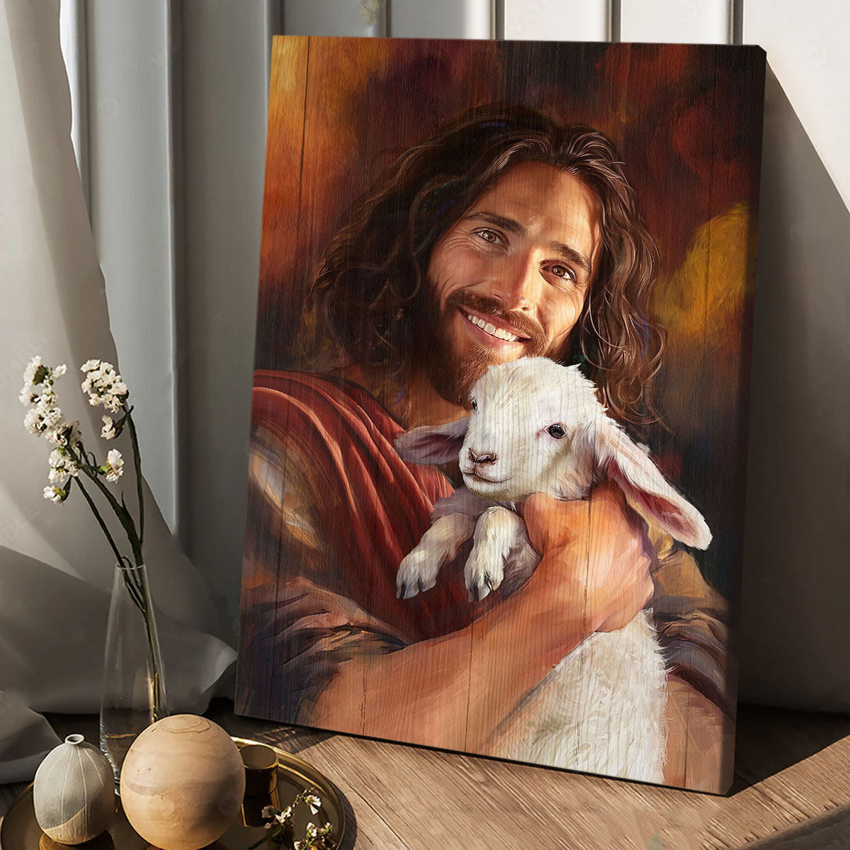 Jesus and Lamb, Beautiful Jesus Portrait Canvas Prints, Wall Art