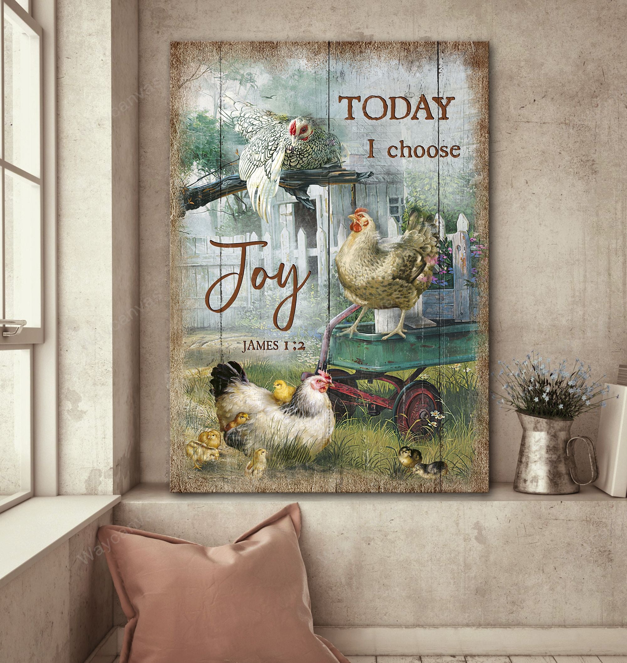 Chicken drawing, Chick painting, Green meadow, Today I choose joy - Jesus Portrait Canvas Prints, Wall Art