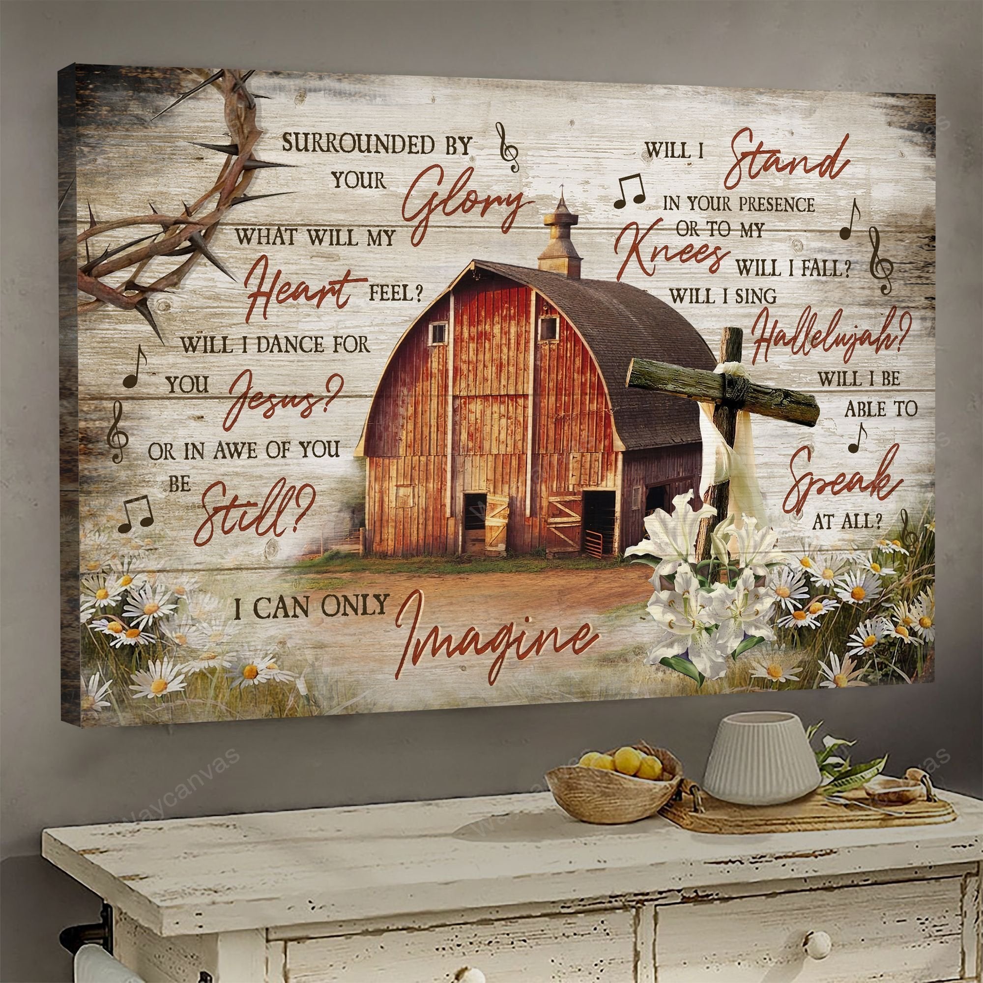 Wooden house on farm, Lily painting, I can only Imagine - Jesus Landscape Canvas Prints - Wall Art