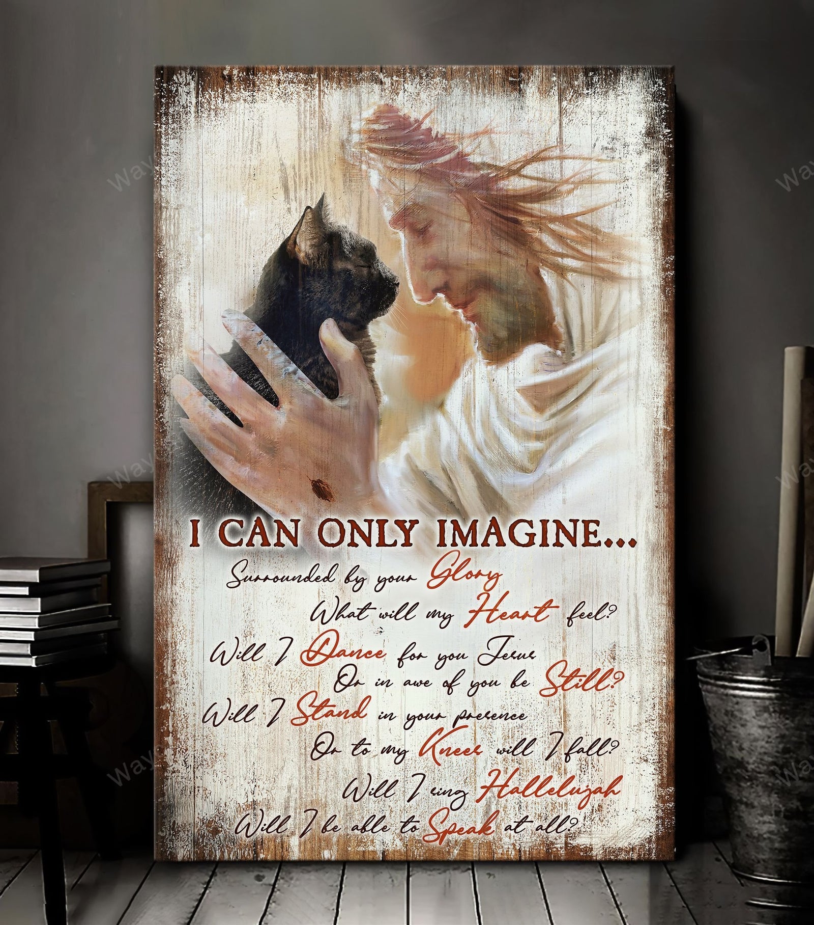 Black cat, Jesus art work, Take my hand, I can only imagine - Jesus, Cat Portrait Canvas Prints, Wall Art