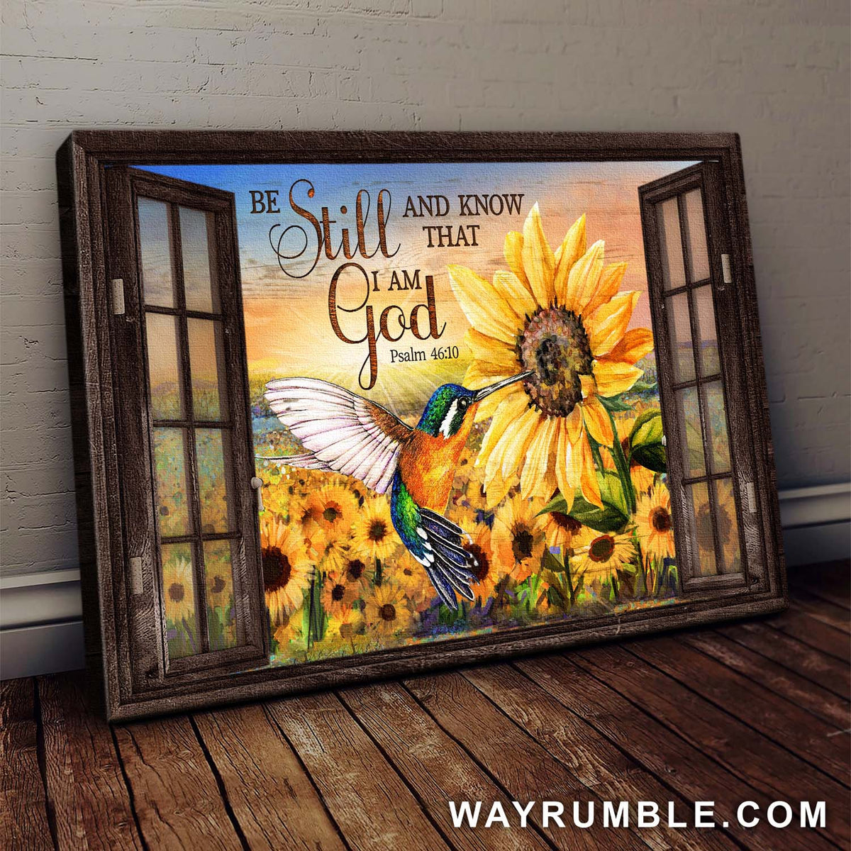 Jesus, Hummingbird, Sunflower field - Be still and know that I am God Landscape Canvas Prints, Wall Art