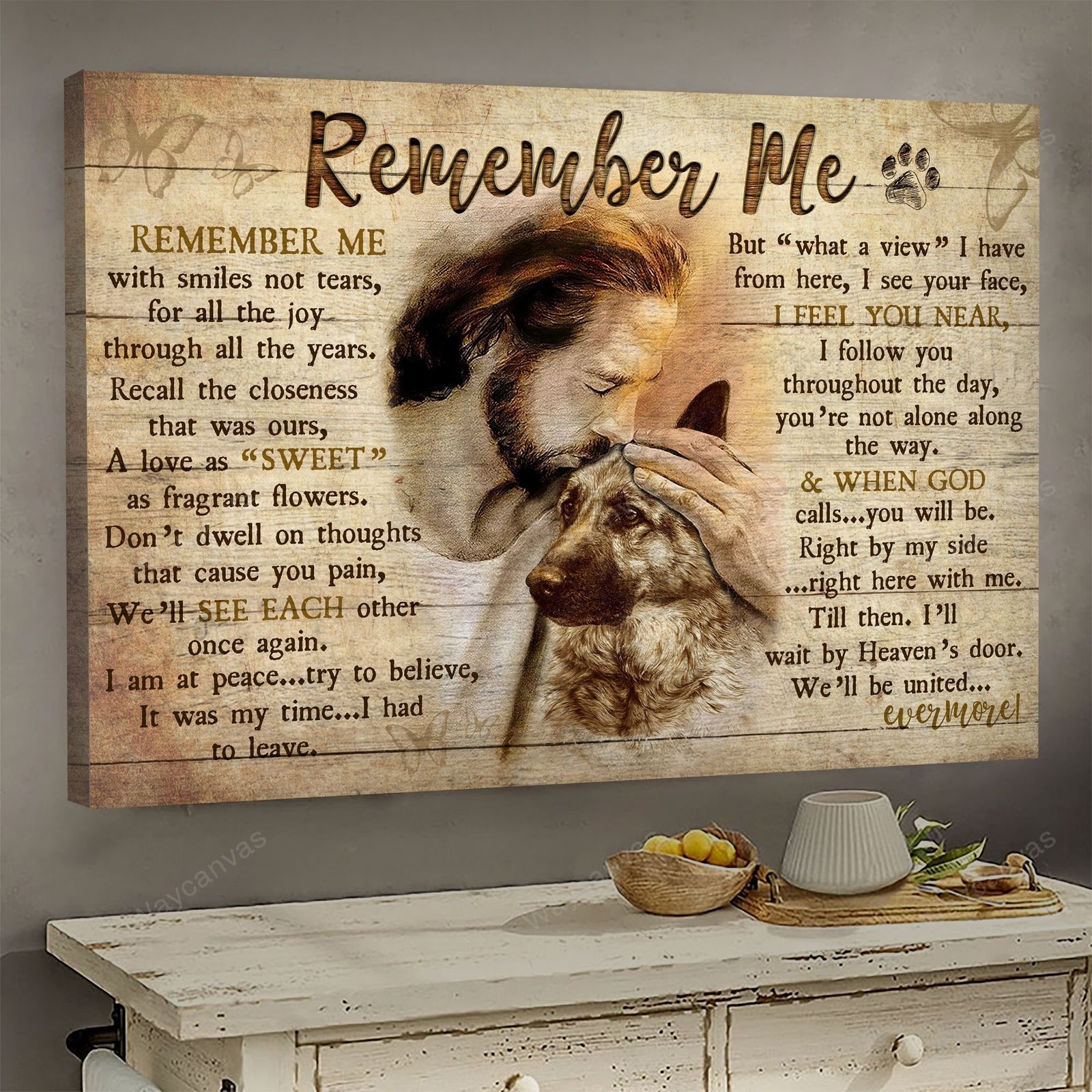 Jesus painting, German Shepherd, Remember me - Jesus Landscape Canvas Prints, Wall Art